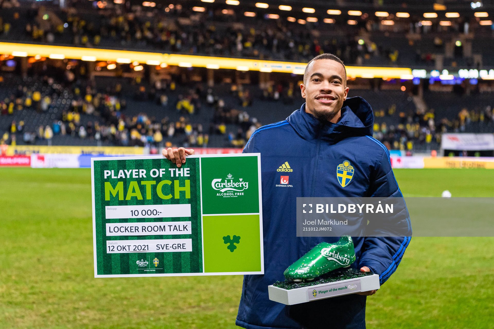 Robin Quaison of Sweden is awarded Player of the Match and