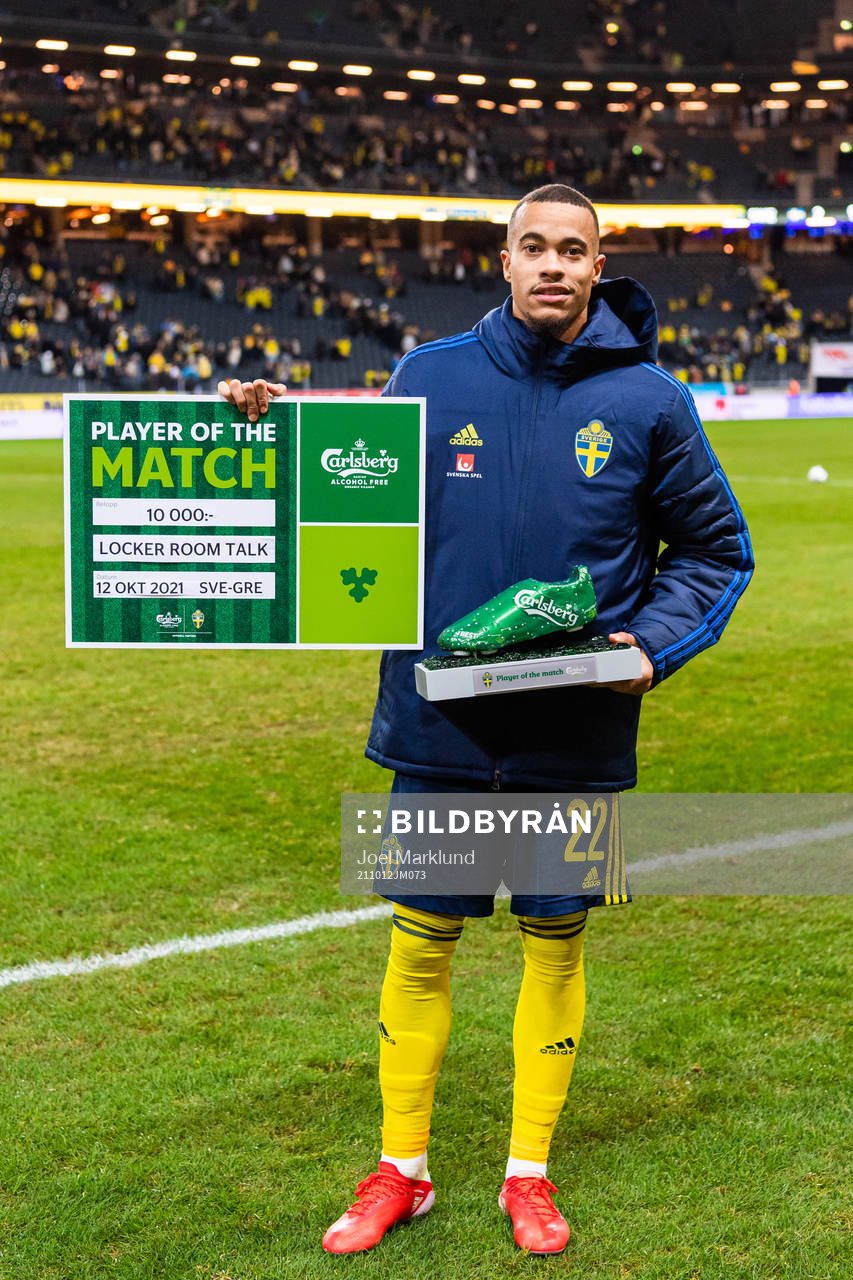 Robin Quaison of Sweden is awarded Player of the Match and