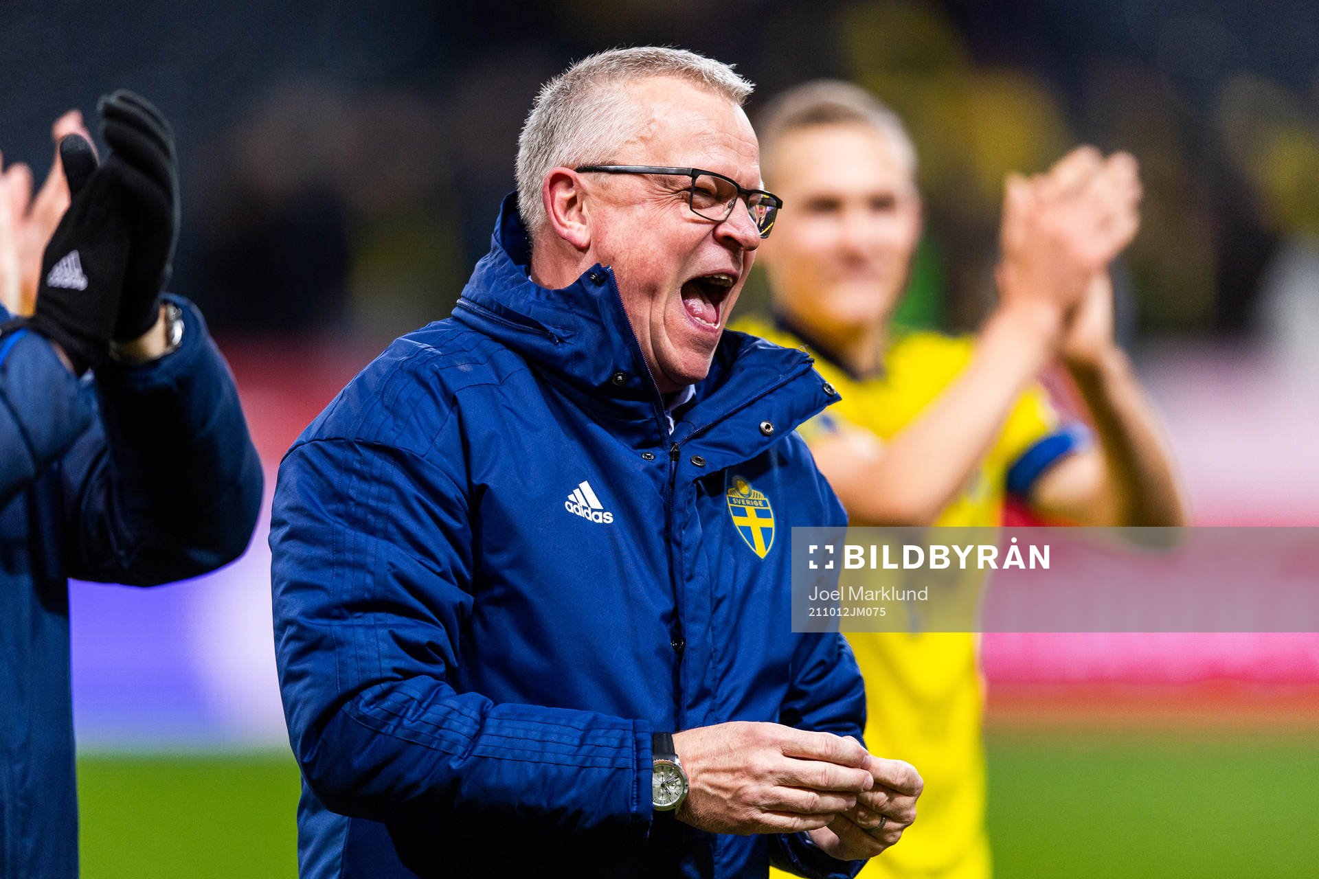 Head coach Janne Andersson of Sweden celebrates after the FIFA World Cup Qualifier football match between Sweden and Greece on October 12, 2021 in Stockholm.