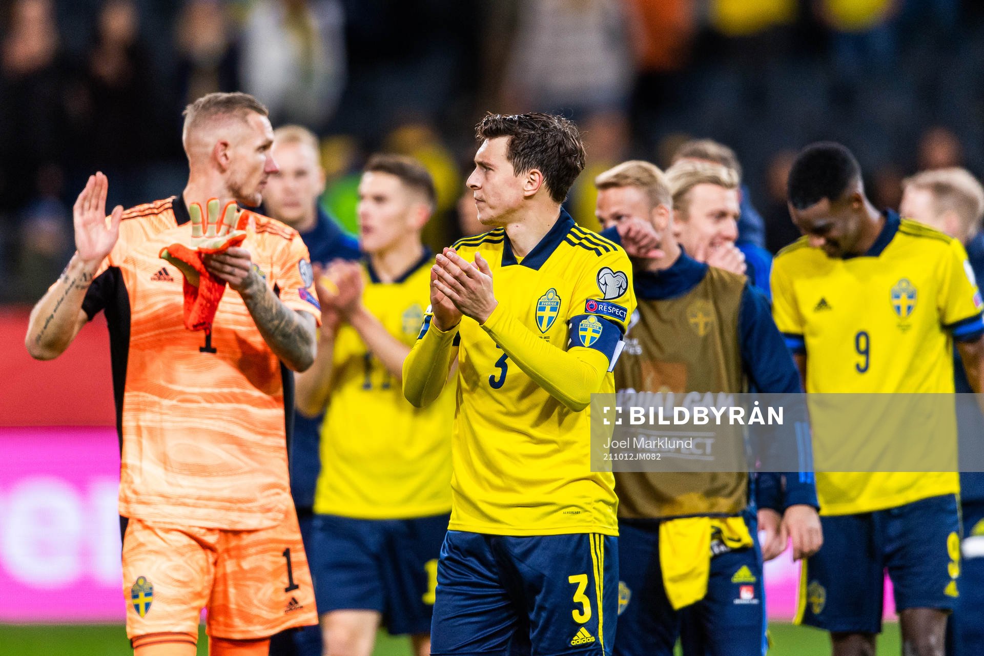 Goalkeeper Robin Olsen and Victor Nilsson Lindelöf of