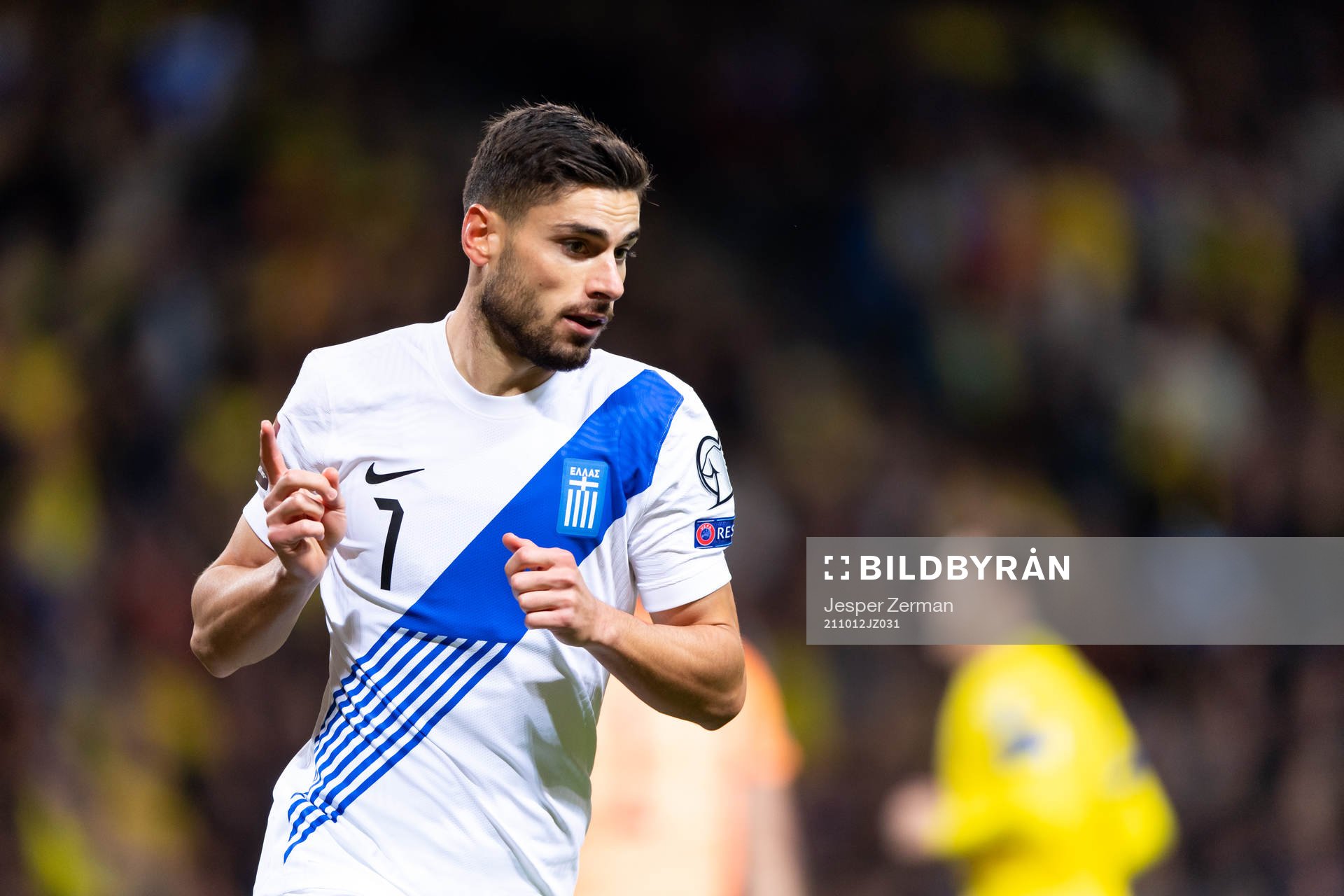 Giorgos Masouras of Greece celebrates a goal that is not