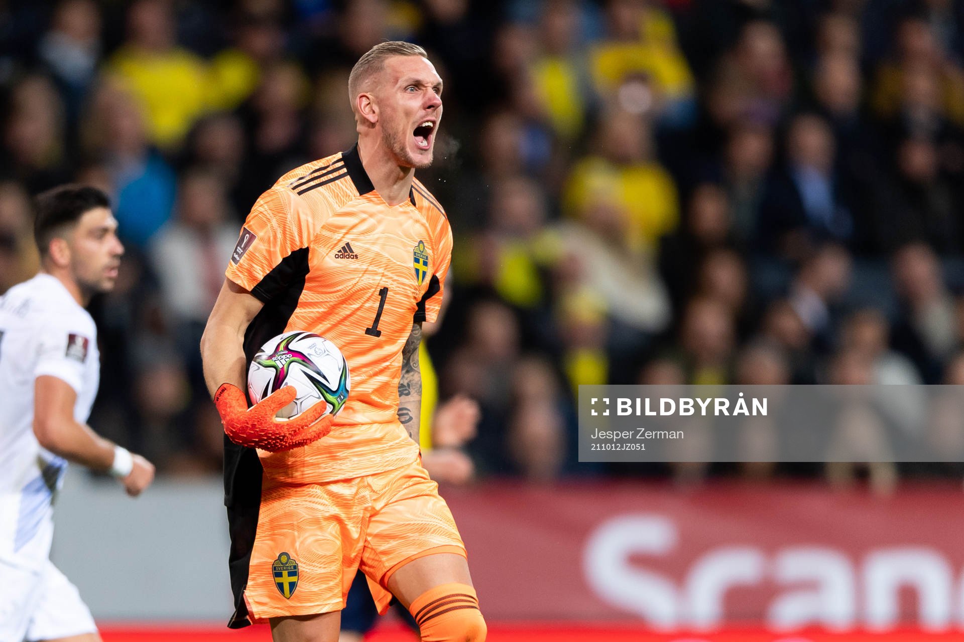 Goalkeeper Robin Olsen of Sweden reacts