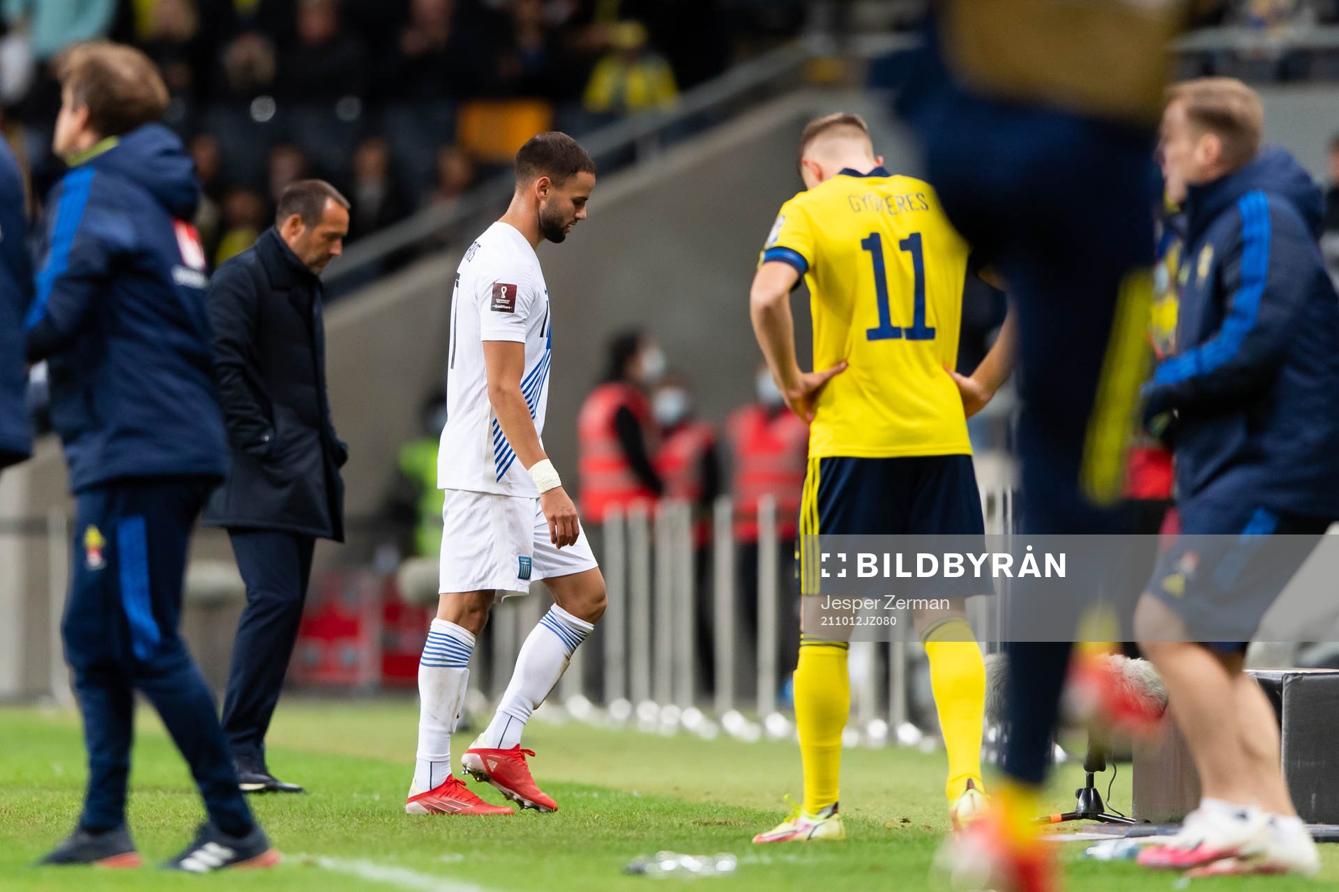 Pantelis Hatzidiakos of Greece leaves the pitch
