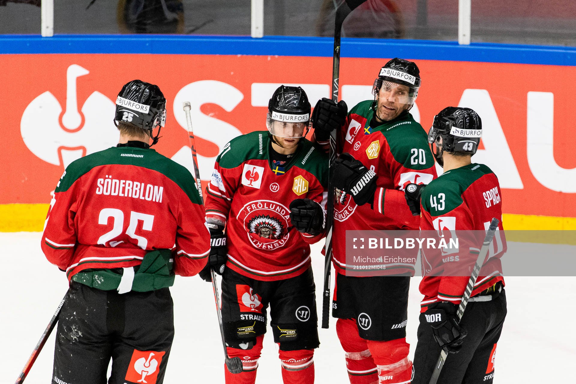 Ryan Lasch, Joel Lundqvist and Michael Spacek of Frölunda