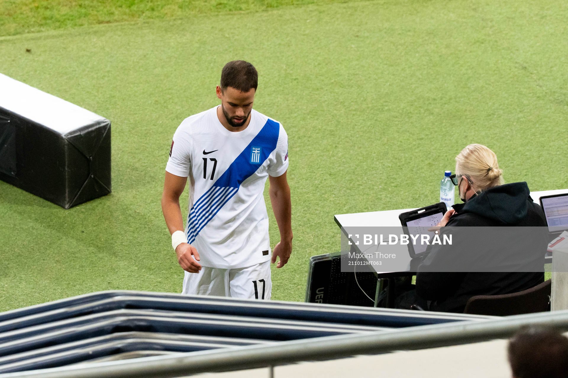 Pantelis Hatzidiakos of Greece leaves the pitch