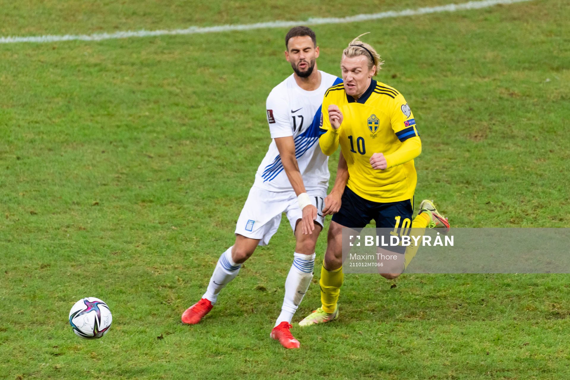 Pantelis Hatzidiakos of Greece in action with Emil Forsberg