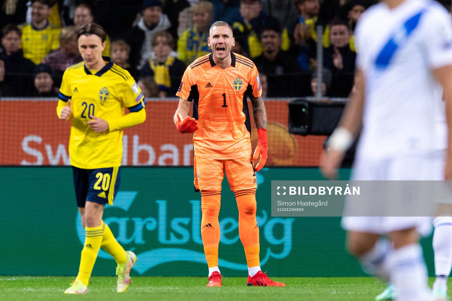 Goalkeeper Robin Olsen of Sweden reacts