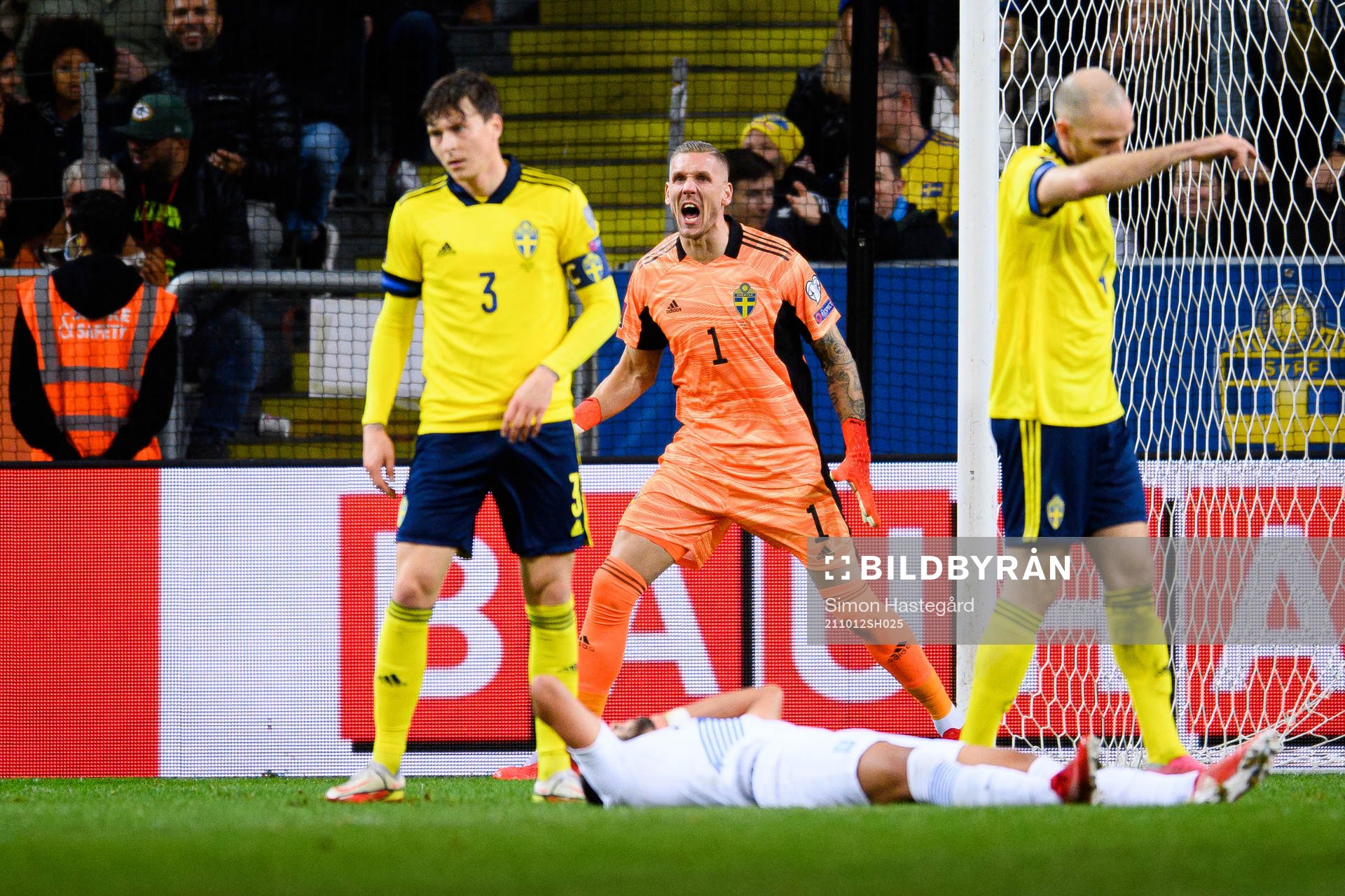 Victor Nilsson Lindelöf, goalkeeper Robin Olsen and Marcus