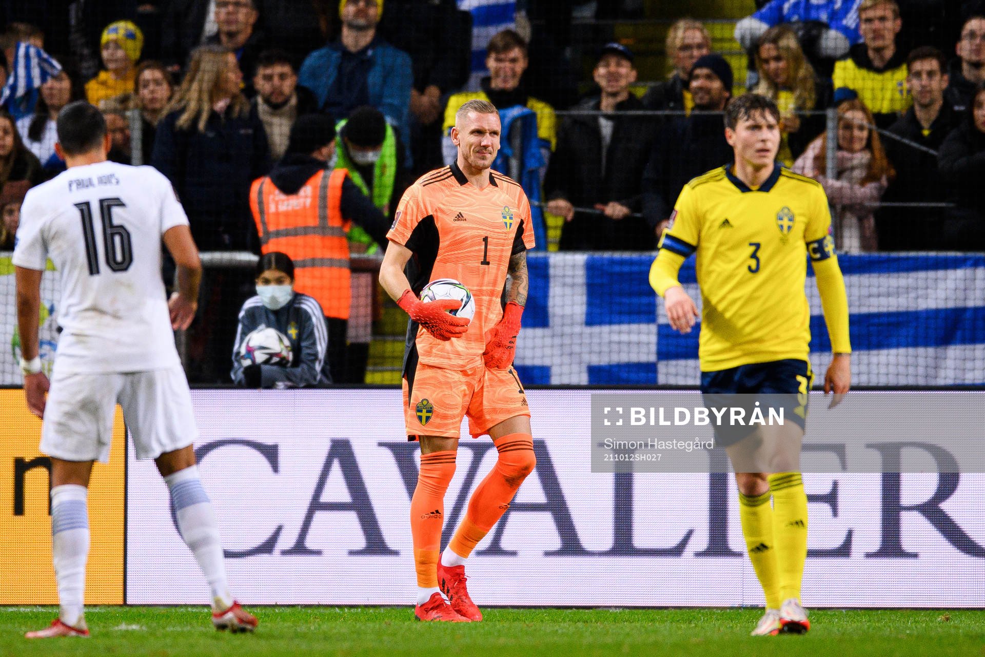 goalkeeper Robin Olsen of Sweden in pain
