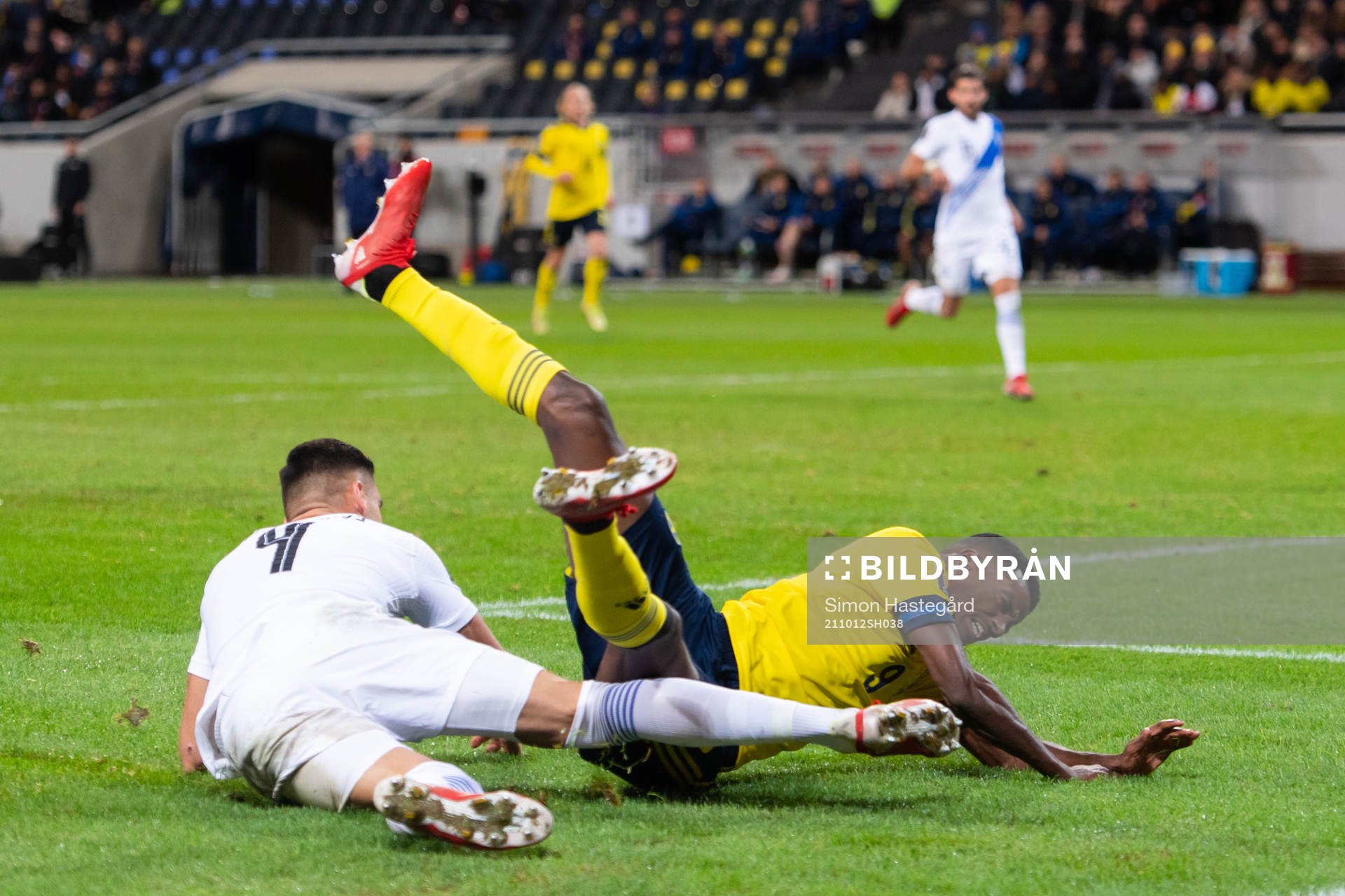 Konstantinos Mavropanos of Greece in action with Alexander