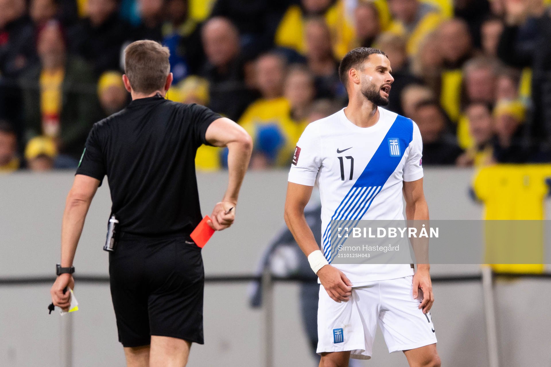 Pantelis Hatzidiakos of Greece receives a second yellow