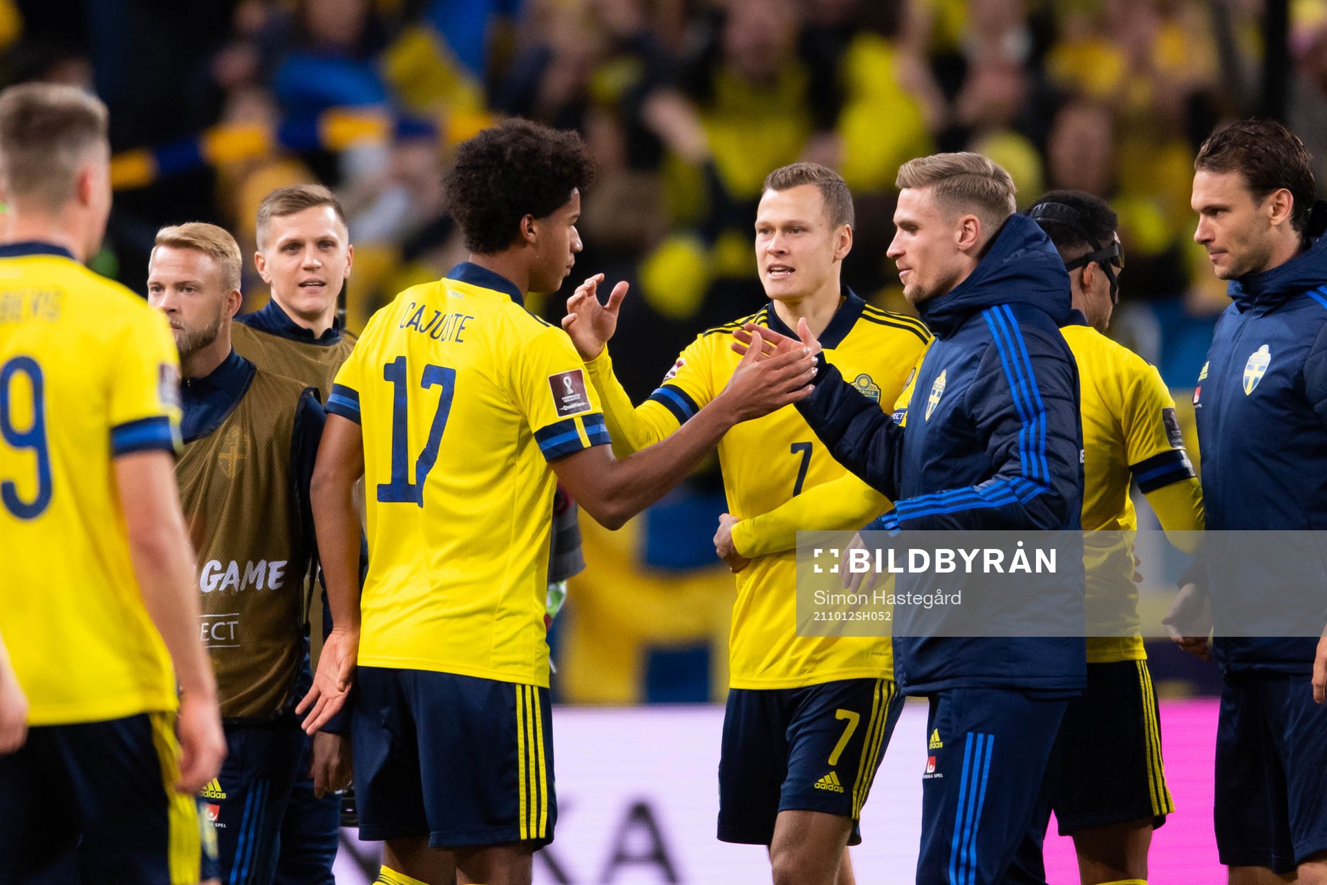 Jens-Lys Cajuste and Viktor Claesson of Sweden celebrate