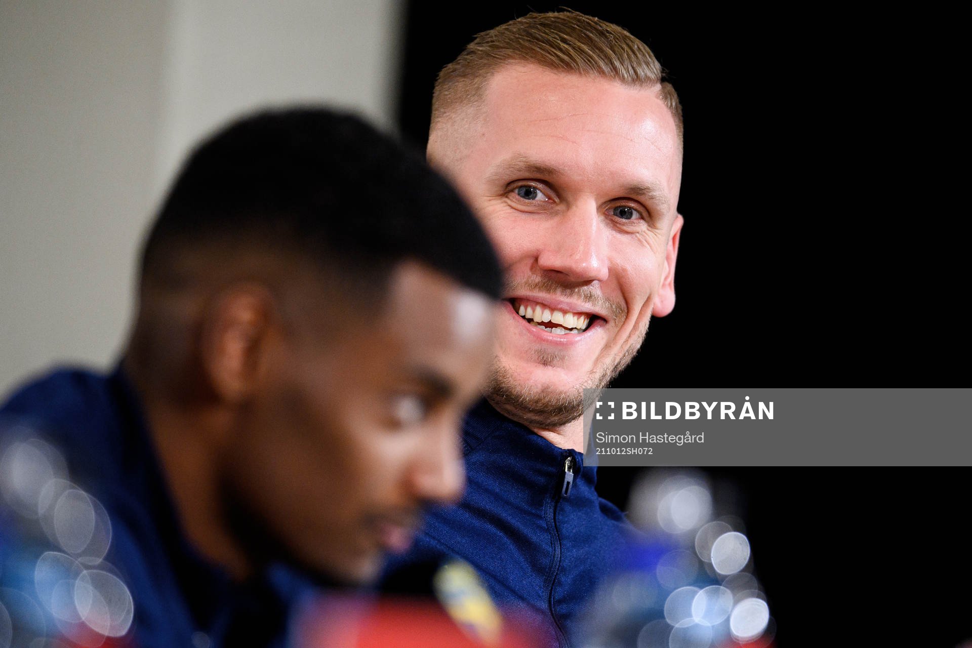 Alexander Isak and goalkeeper Robin Olsen of Sweden