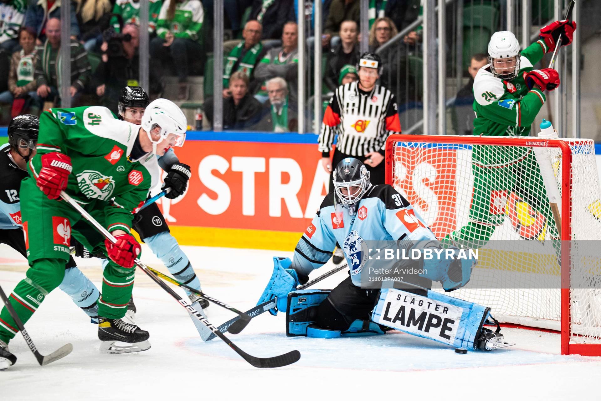 Adam Edström of Rögle  and goalkeeper Patrick Galbraith