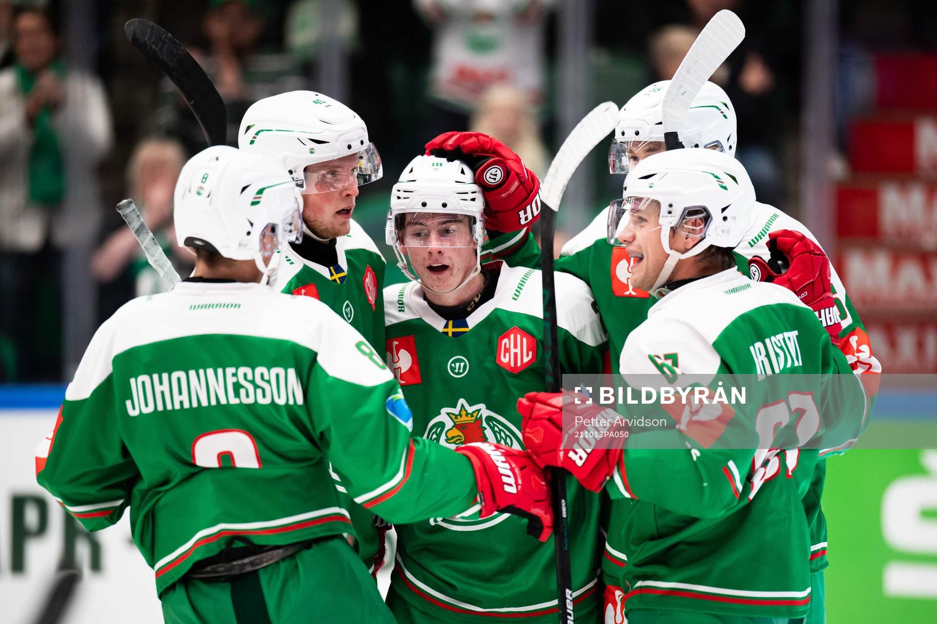 Oscar Jonsson of Rögle  celebrate with teammates