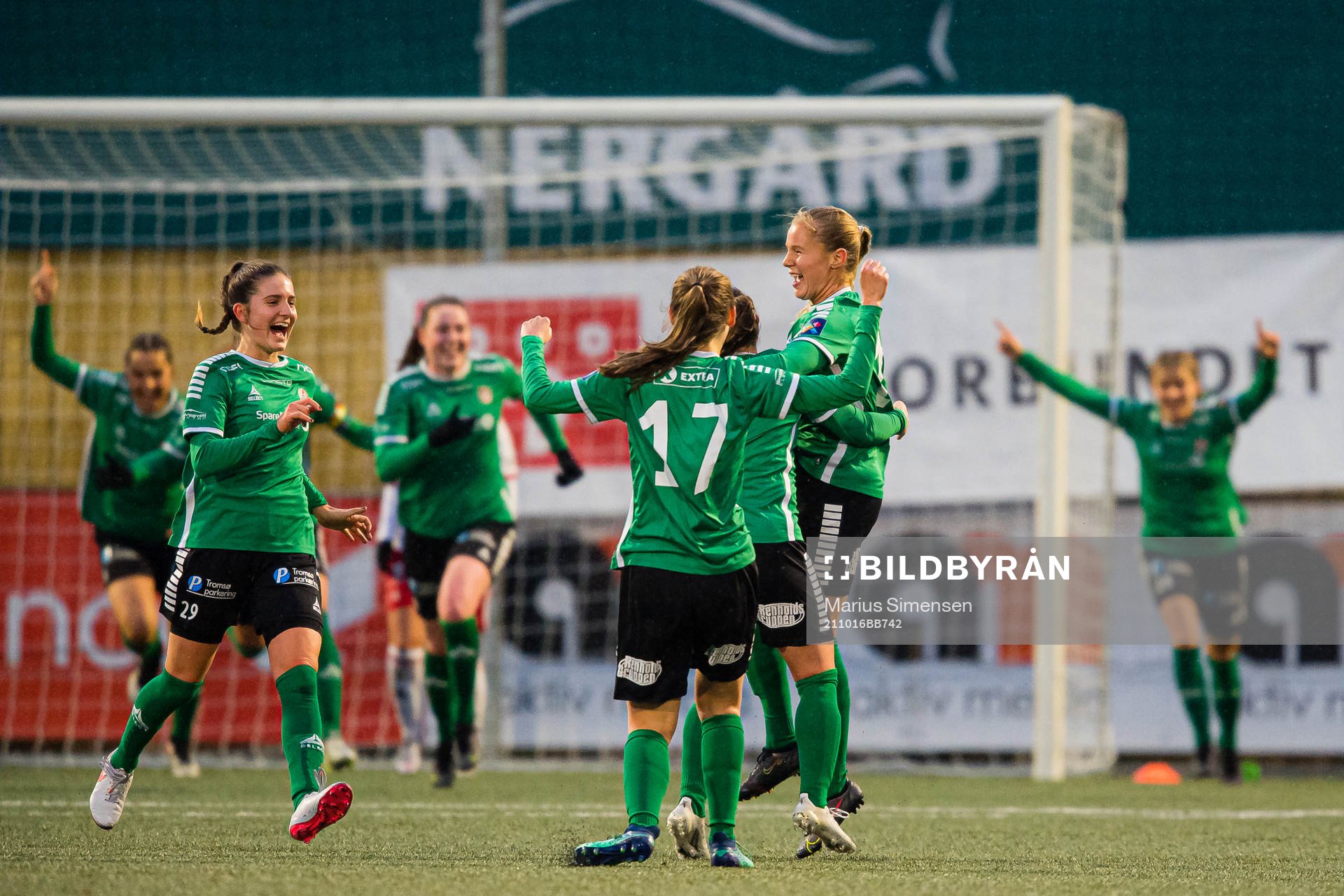 Sandra Rebecca Nikolaisen Simonsen of Fløya celebrates after scoring the 1-4 goal during the 1. division football match between Medkila and Fløya on October 16, 2021 in Harstad.