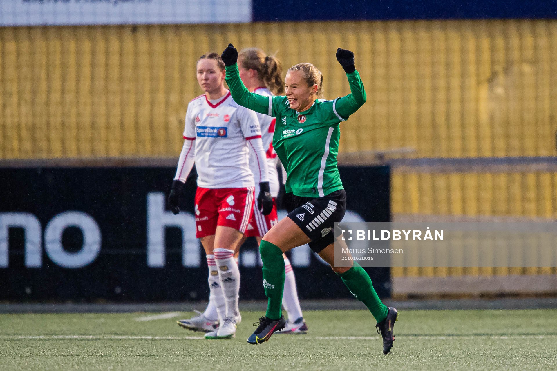 Sandra Rebecca Nikolaisen Simonsen of Fløya celebrates after scoring the 1-4 goal during the 1. division football match between Medkila and Fløya on October 16, 2021 in Harstad.