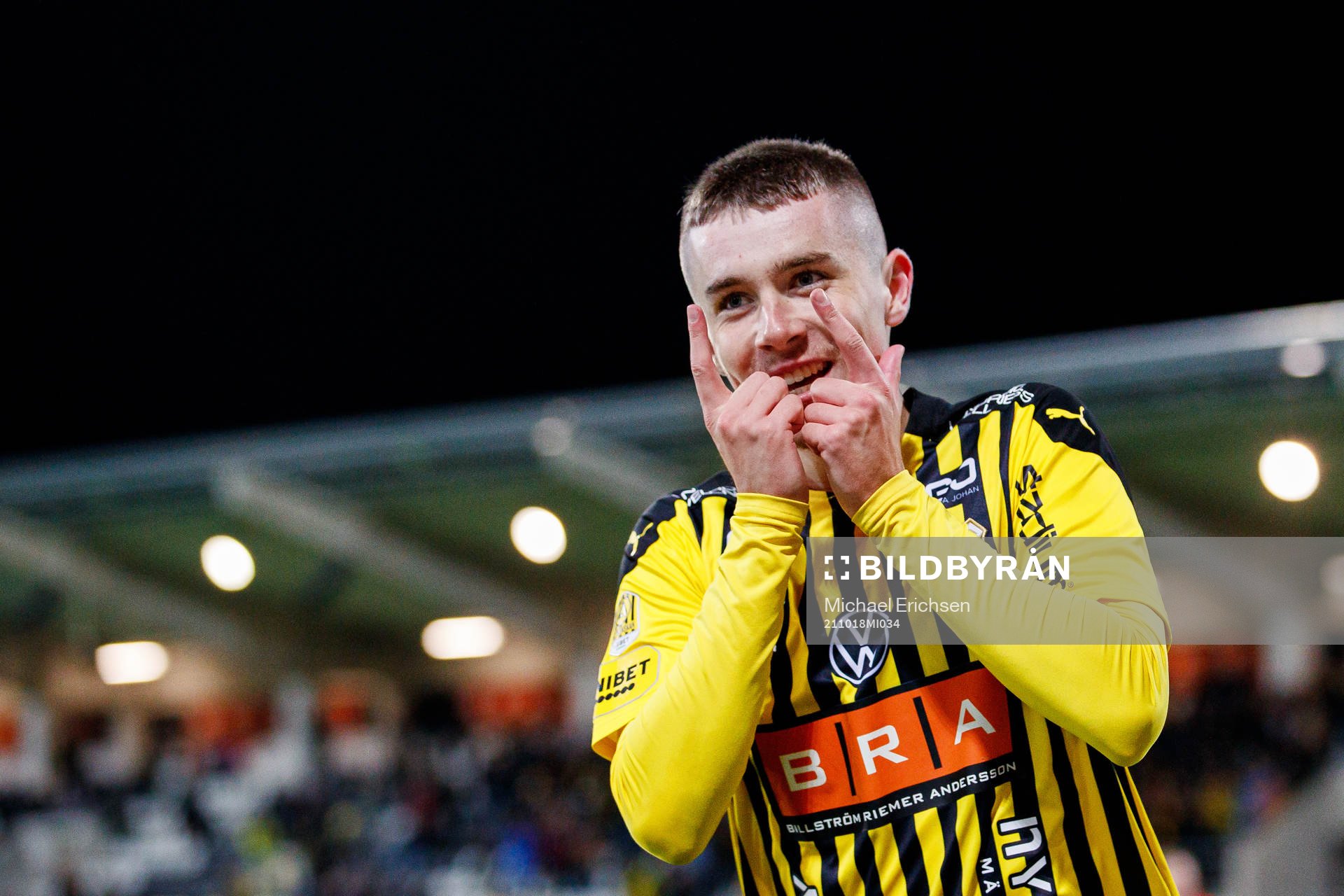 Häckens Patrik Wålemark jublar efter 5-0 under fotbollsmatchen i Allsvenskan mellan Häcken och IFK Norrköping den 18 oktober 2021 i Göteborg.