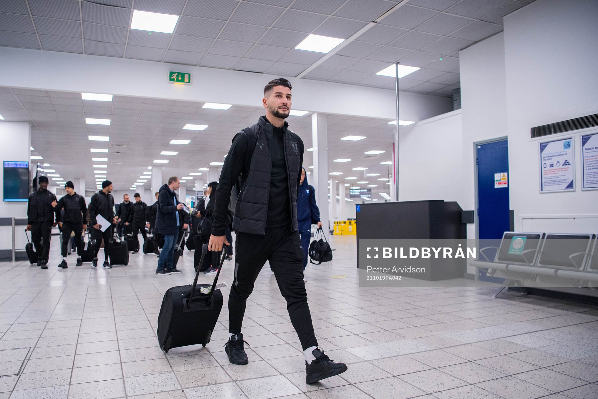 Antonio Colak of Malmö FF during the team travel from Malmö to London ahead of the UEFA Champions League match against Chelsea on October 19, 2021 in London.