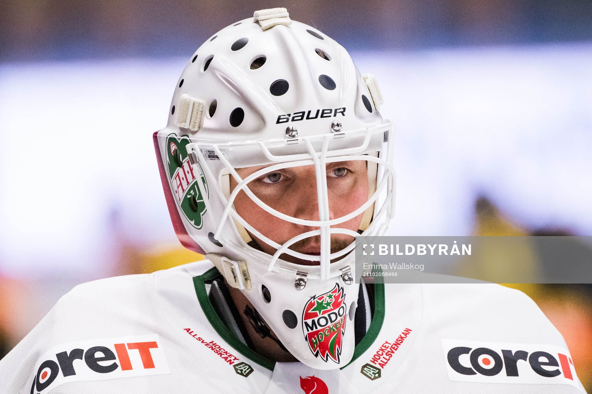 Modos målvakt Tex Williamsson innan ishockeymatchen i