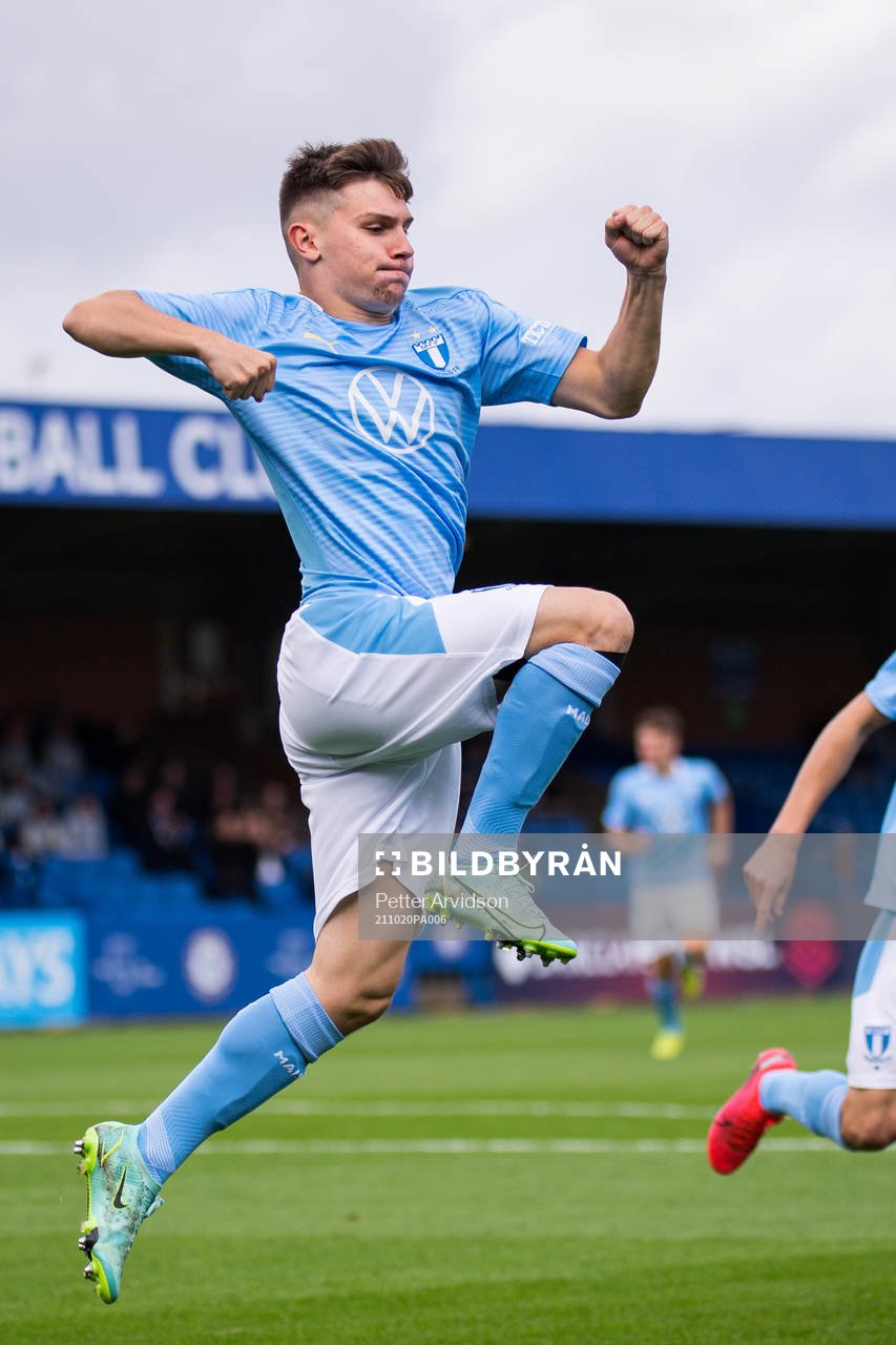 Isak Bjerkebo of Malmö FF celebrates