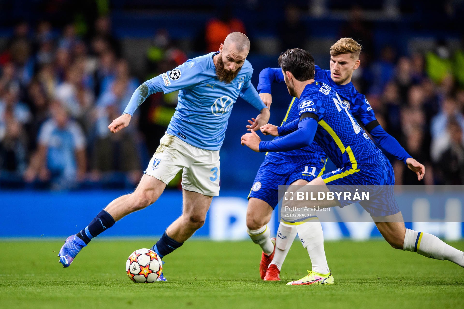 Jo Inge Berget of Malmö FF and Timo Werner of Chelsea