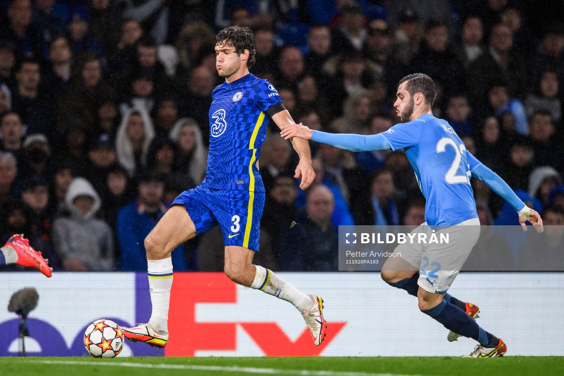 Marcos Alonso of Chelsea and Adi Nalic of Malmö FF