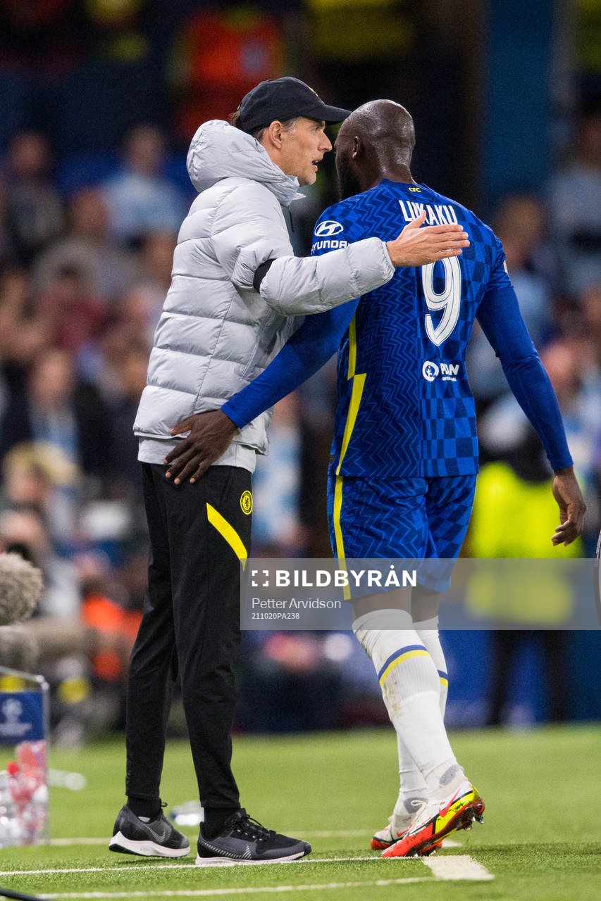 Thomas Tuchel, head coach and Romelu Lukaku of Chelsea