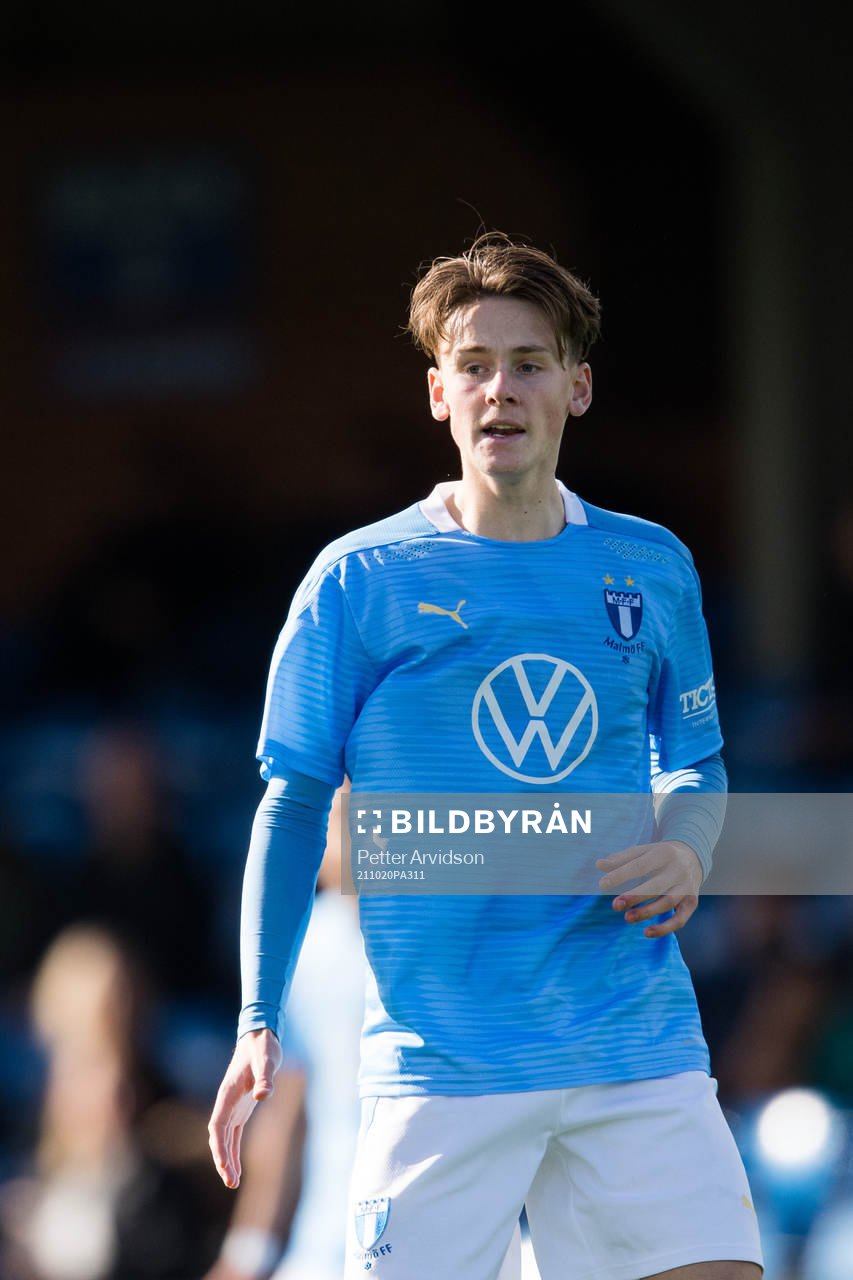 Måns Braendshöi of Malmö FF during the UEFA Youth League match between Chelsea and Malmö FF on October 20, 2021 in London. 