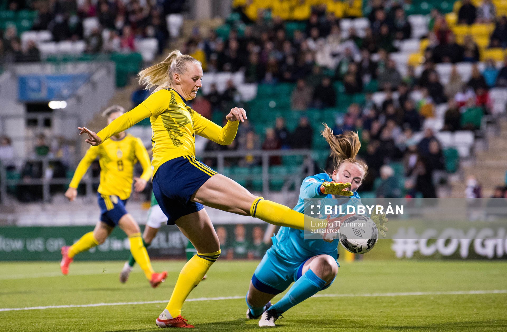 Stina Blackstenius of Sweden and goalkeeper Courtney
