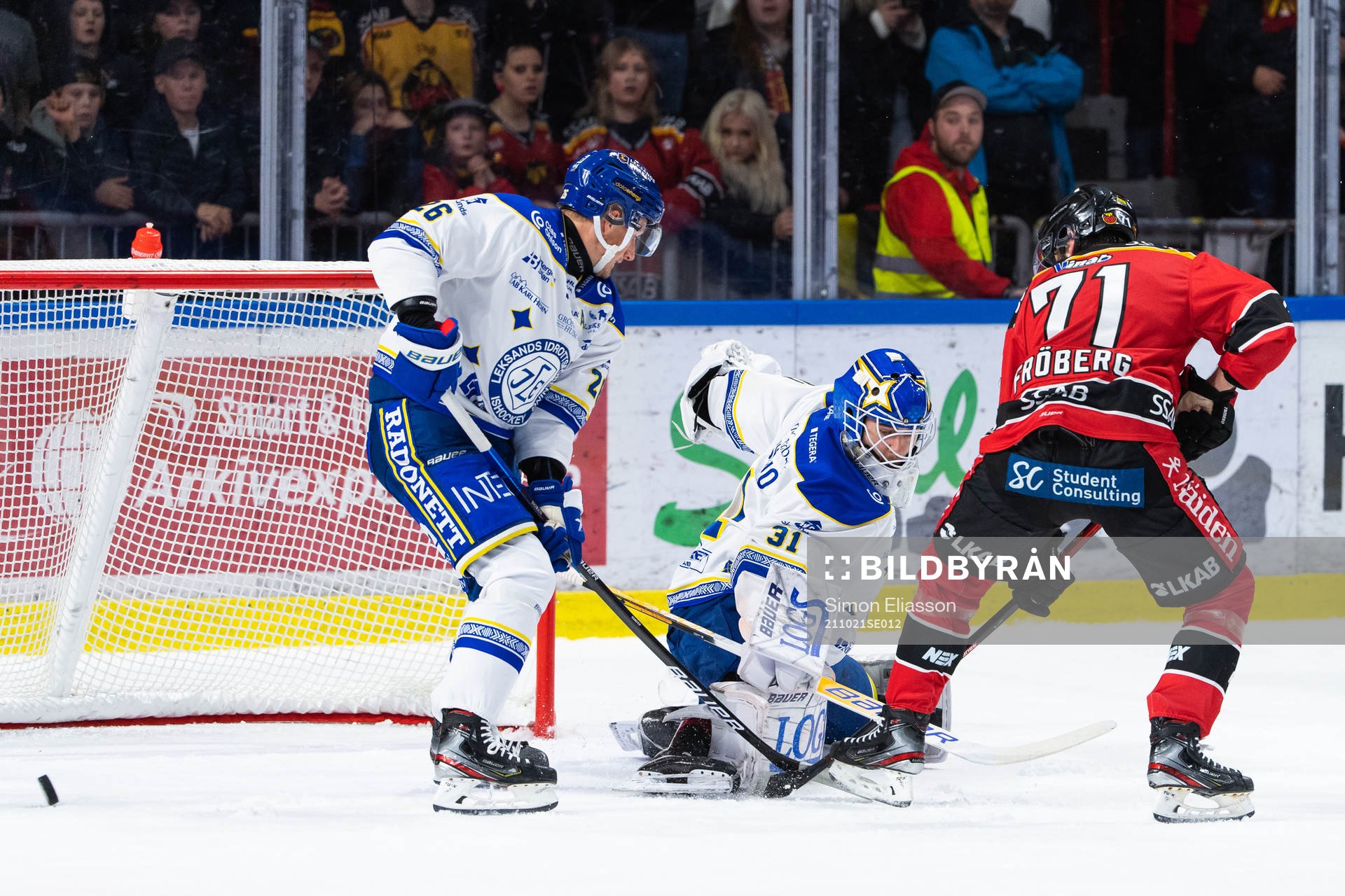 Leksands Patrik Norén, målvakt Kasimir Kaskisuo och