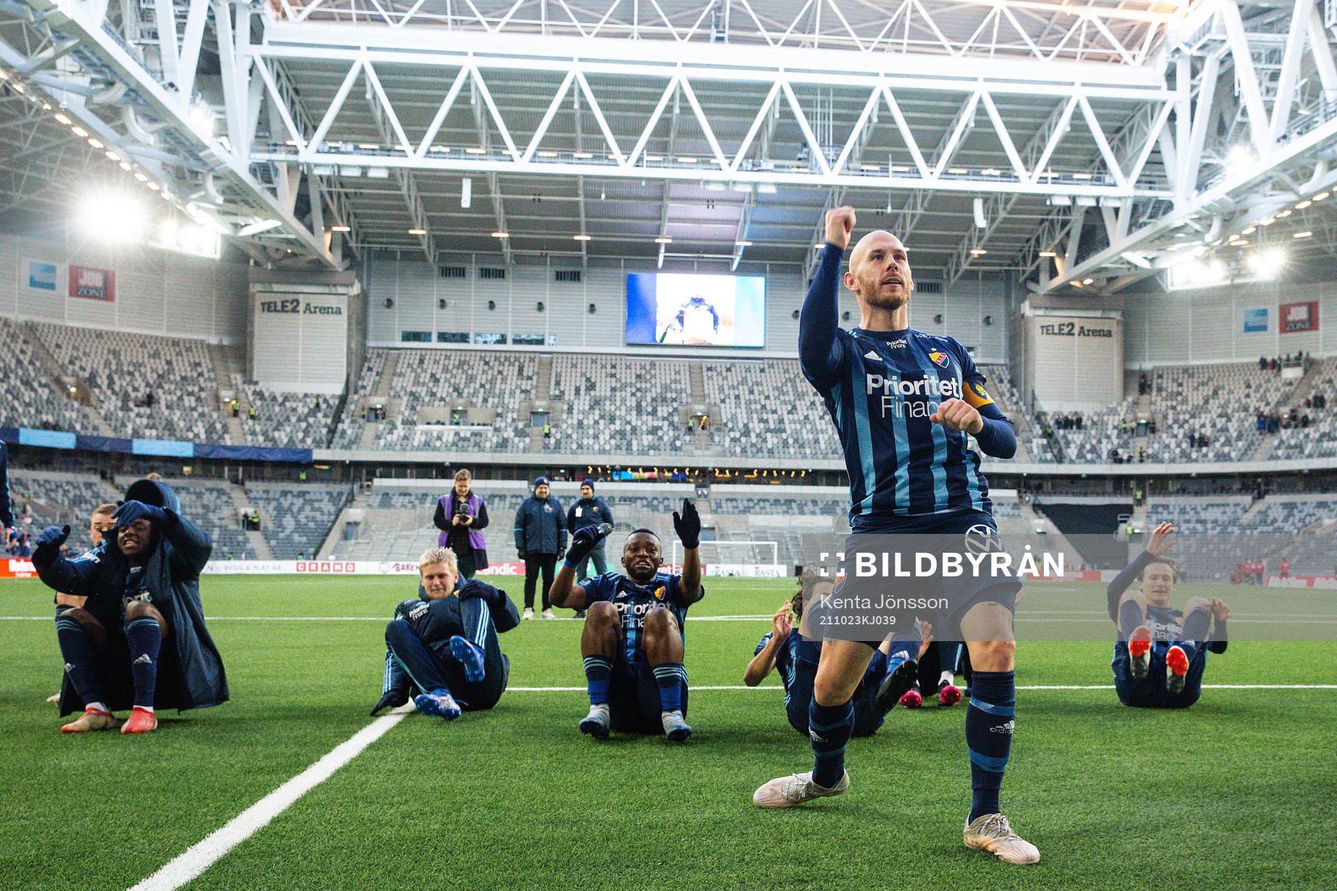 Djurgårdens Magnus Eriksson jublar efter fotbollsmatchen i Allsvenskan mellan Djurgården och Kalmar den 23 oktober 2021 i Stockholm. 
