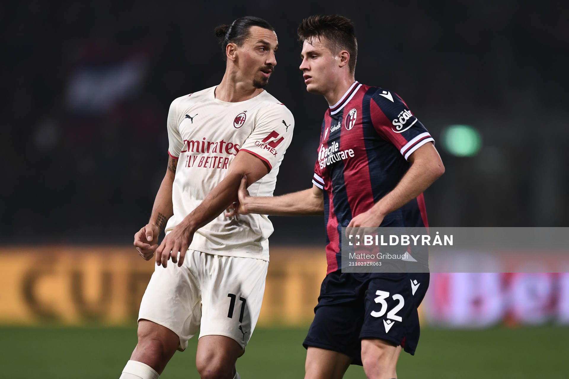 Zlatan Ibrahimovic of Milan and Mattias Svanberg of Bologna