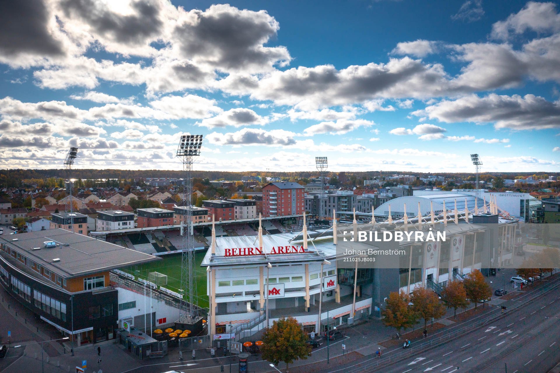 Behrn Arena fotbollsarena fotograferad med drönare