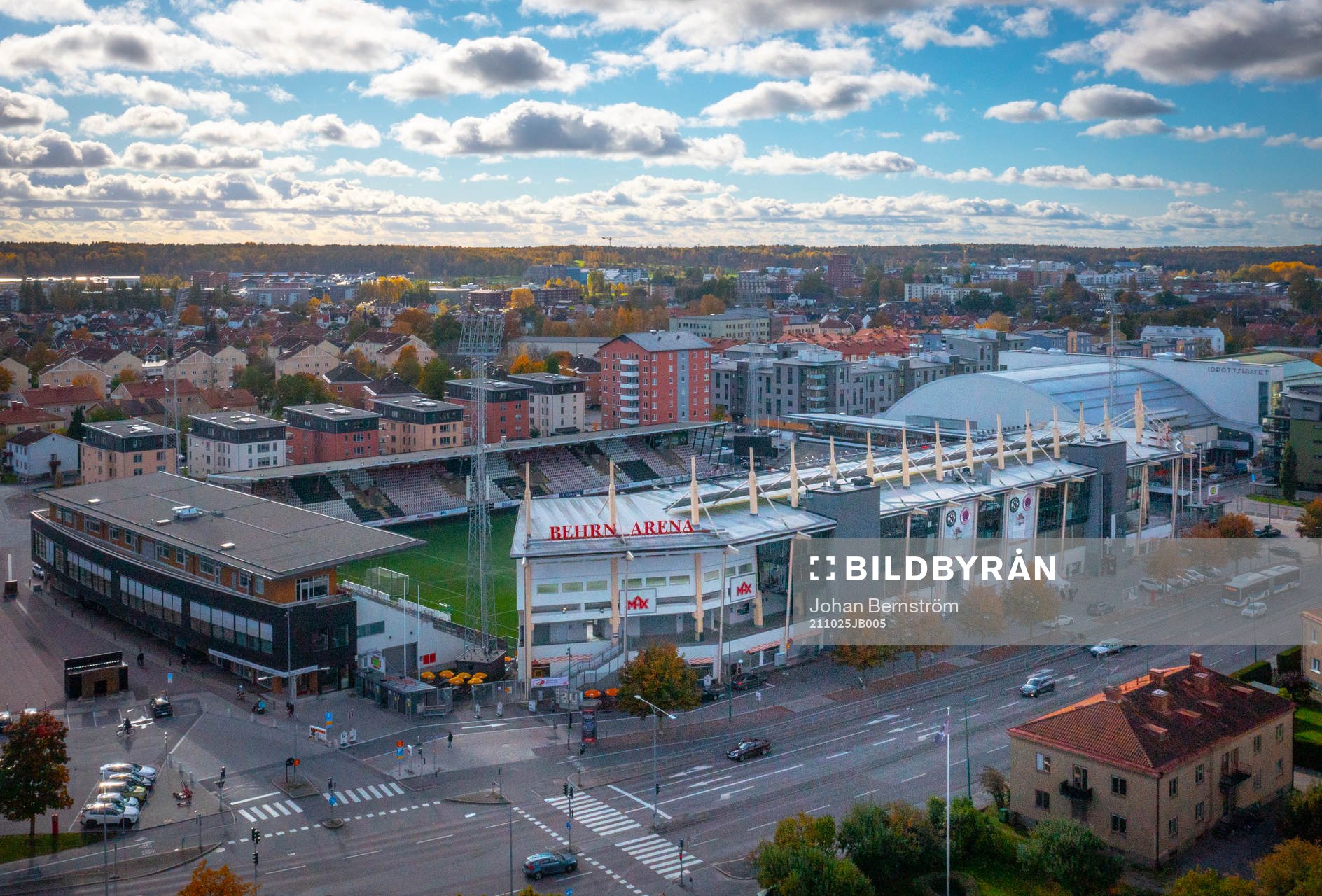 Behrn Arena fotbollsarena fotograferad med drönare
