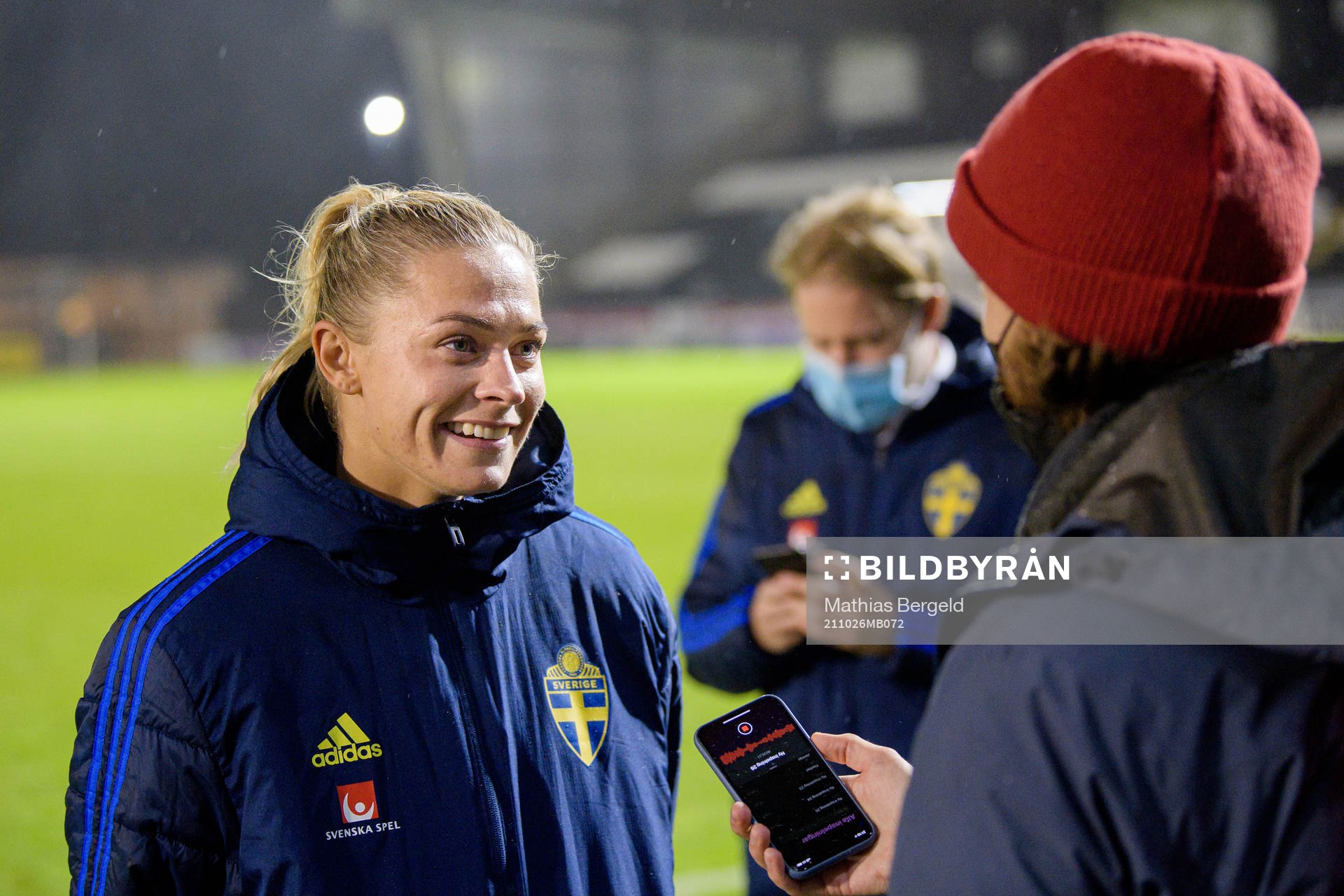 Fridolina Rolfö  of Sweden is interviewed by media