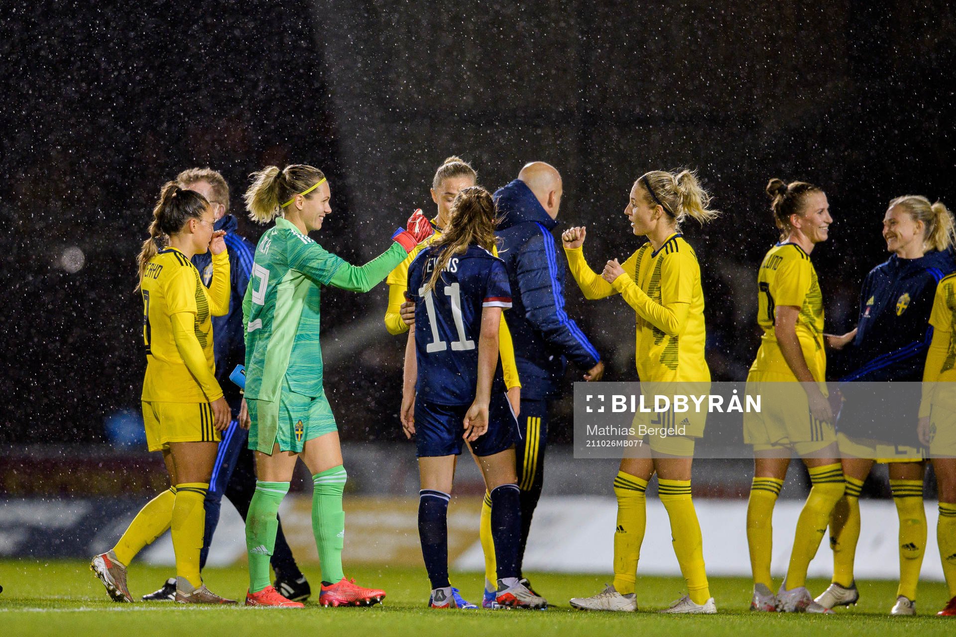 Goalkeeper Jennifer Falk and Emma Kullberg of Sweden