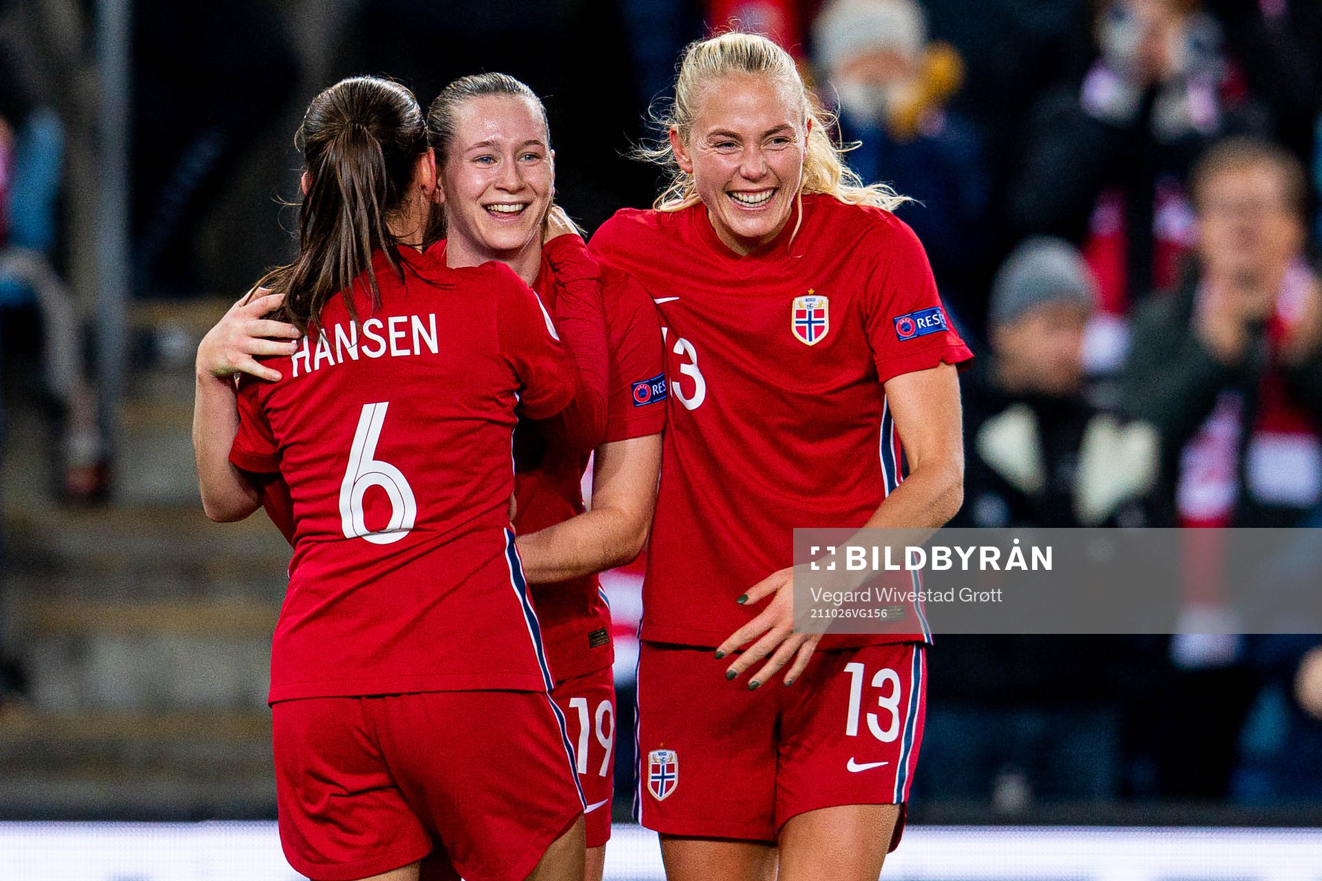 Elisabeth Terland of Norway celebrates with teammates Tuva