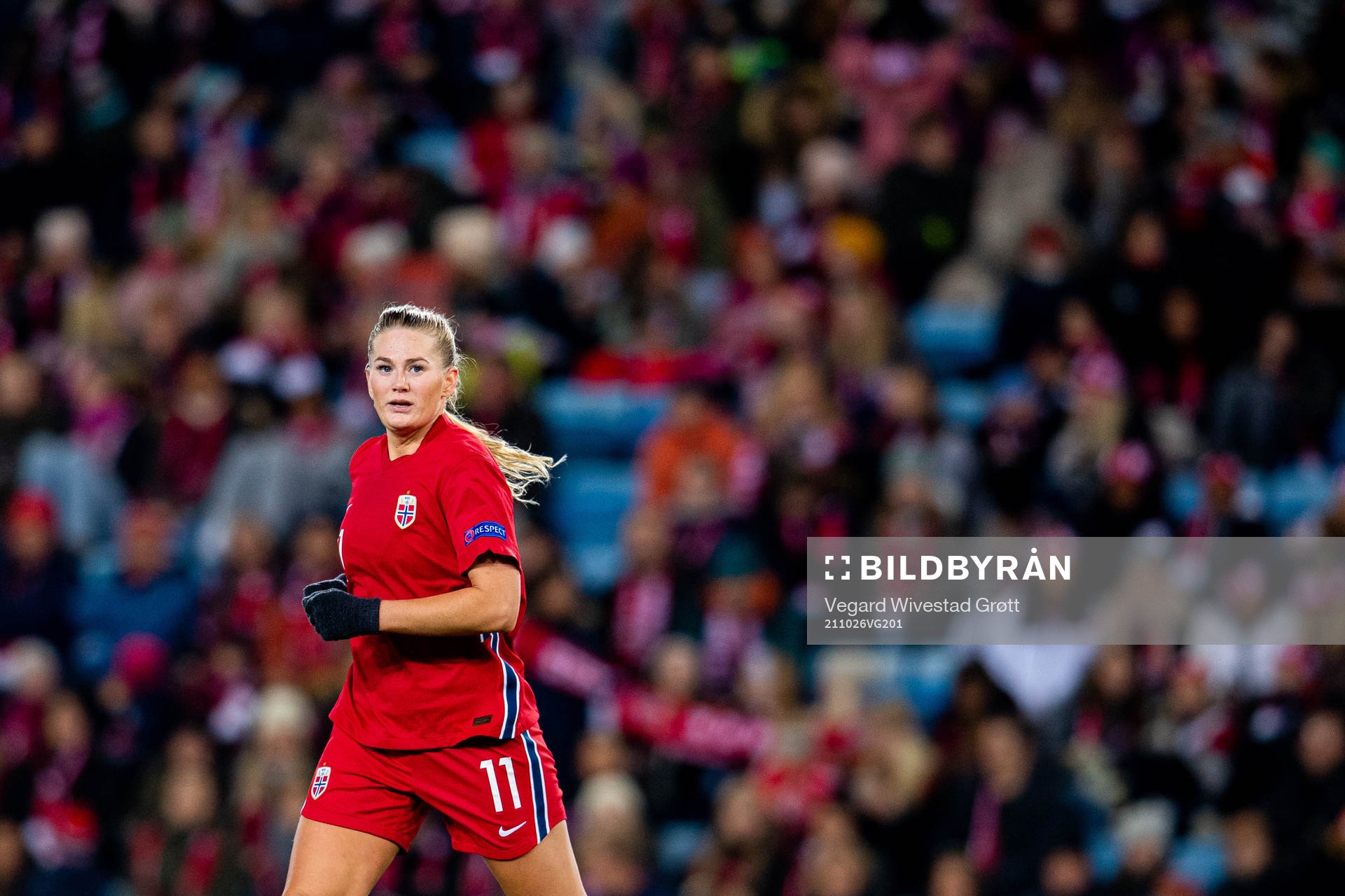 Lisa-Marie Karlseng Utland of Norway during the FIFA Women's World Cup Qualifier football match between Norway and Belgium on October 26, 2021 in Oslo.