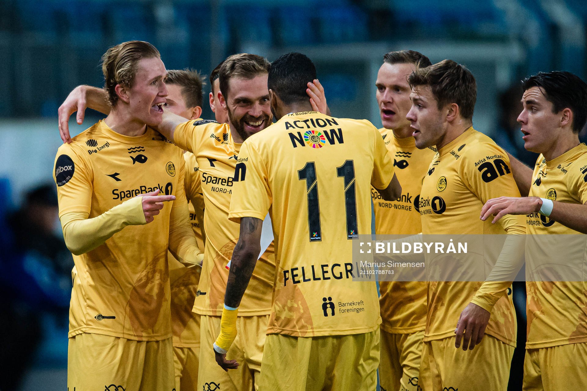 Ola Selvaag Solbakken of Bodø/Glimt celebrates with Brede Mathias Moe after scoring the 0-2 goal during the Eliteserien match between Molde and Bodø/Glimt on October 27, 2021 in Molde.