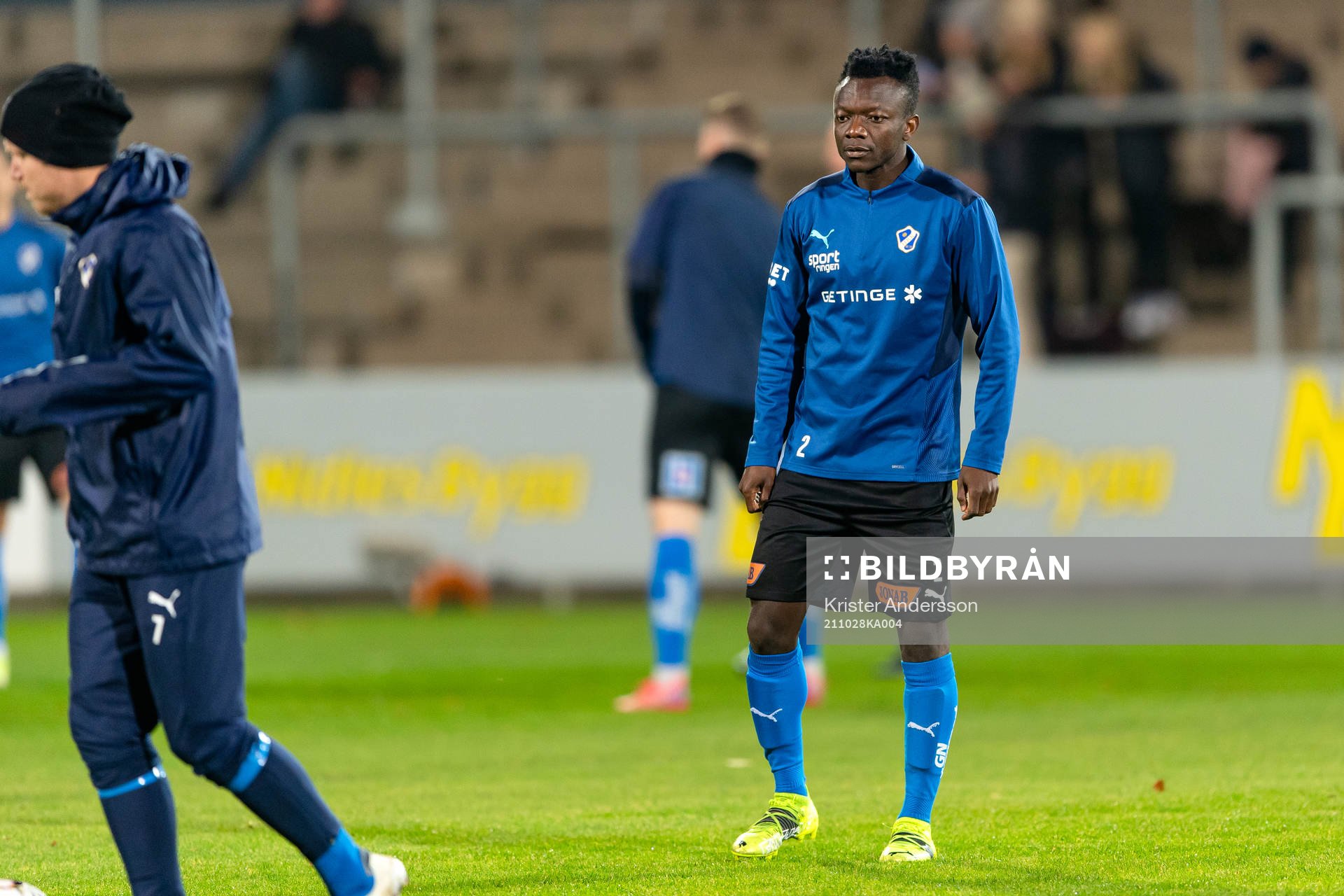 Halmstads Thomas Boakye före fotbollsmatchen i Allsvenskan