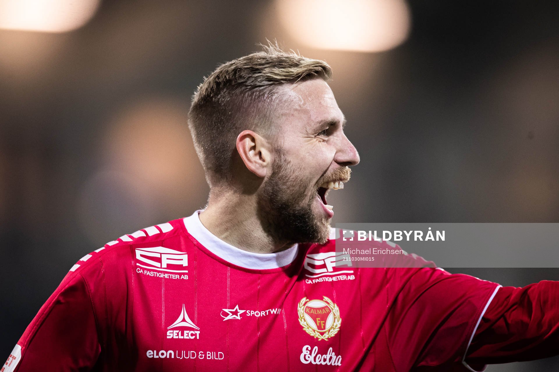 Kalmars Jonathan Ring jublar efter 0-3 under fotbollsmatchen i Allsvenskan mellan Häcken och Kalmar den 30 oktober 2021 i Göteborg. 