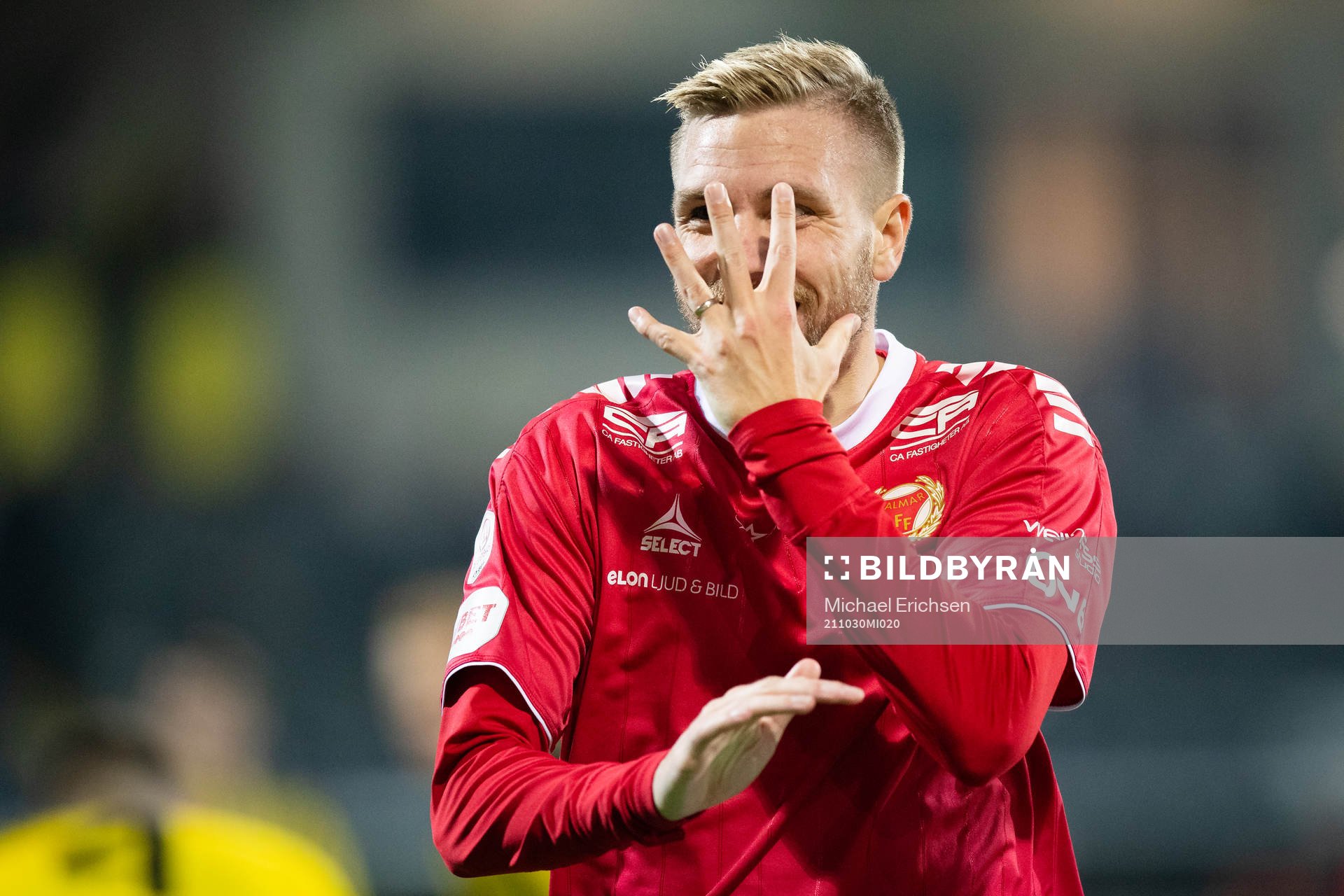 Kalmars Jonathan Ring jublar efter sitt 0-3 mål under fotbollsmatchen i Allsvenskan mellan Häcken och Kalmar den 30 oktober 2021 i Göteborg.