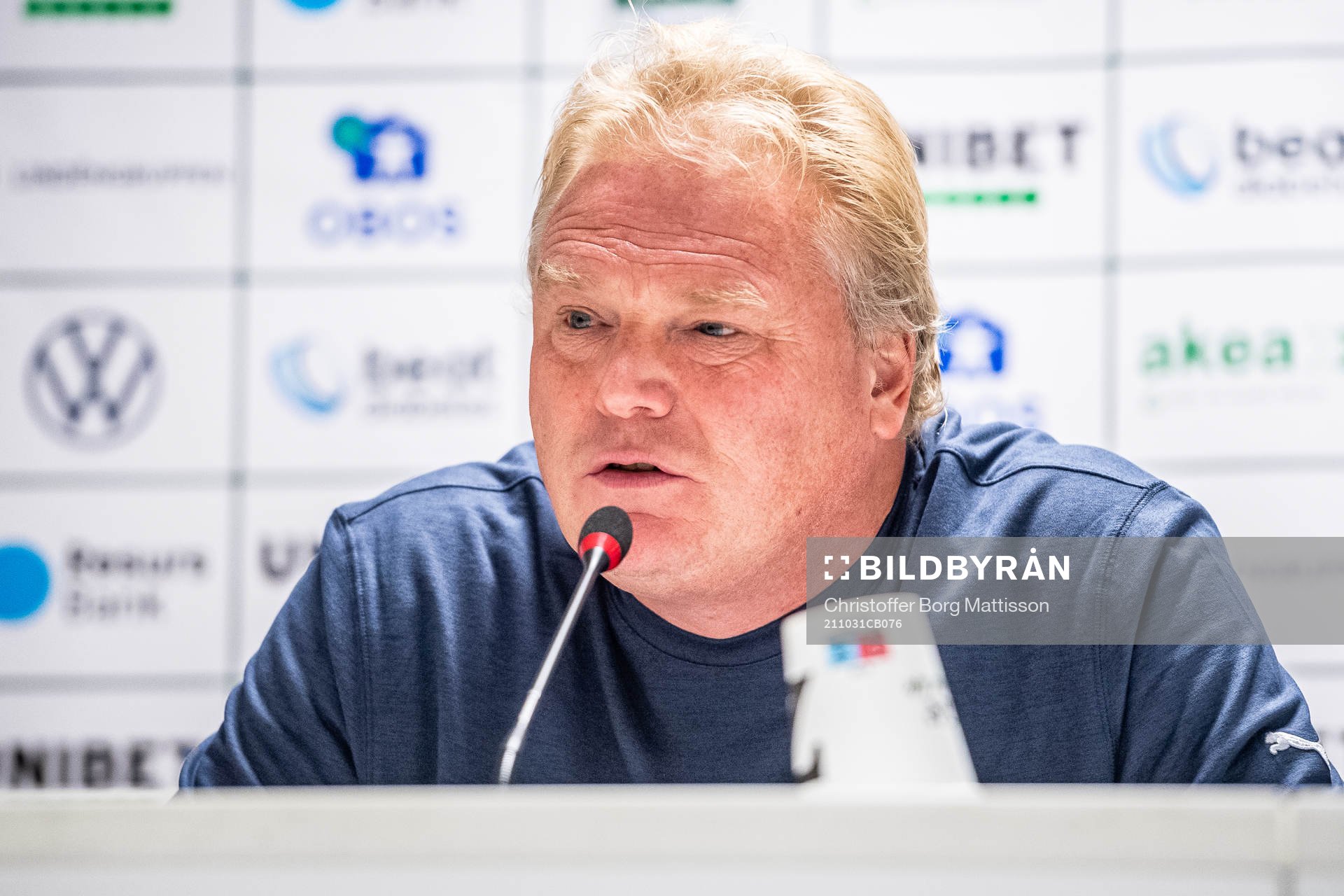 Helsingborgs tränare Jörgen Lennartsson under en presskonferens efter fotbollsmatchen i Superettan mellan Helsingborg och Brage den 31 oktober 2021 i Helsingborg.