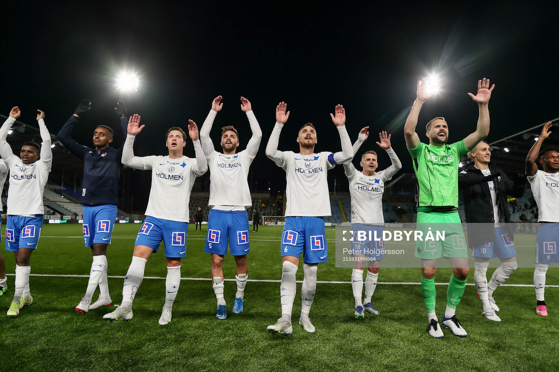 IFK Norrköpings spelare jublar under fotbollsmatchen i Allsvenskan mellan IFK Norrköping och Elfsborg den 31 oktober 2021 i Norrköping. 