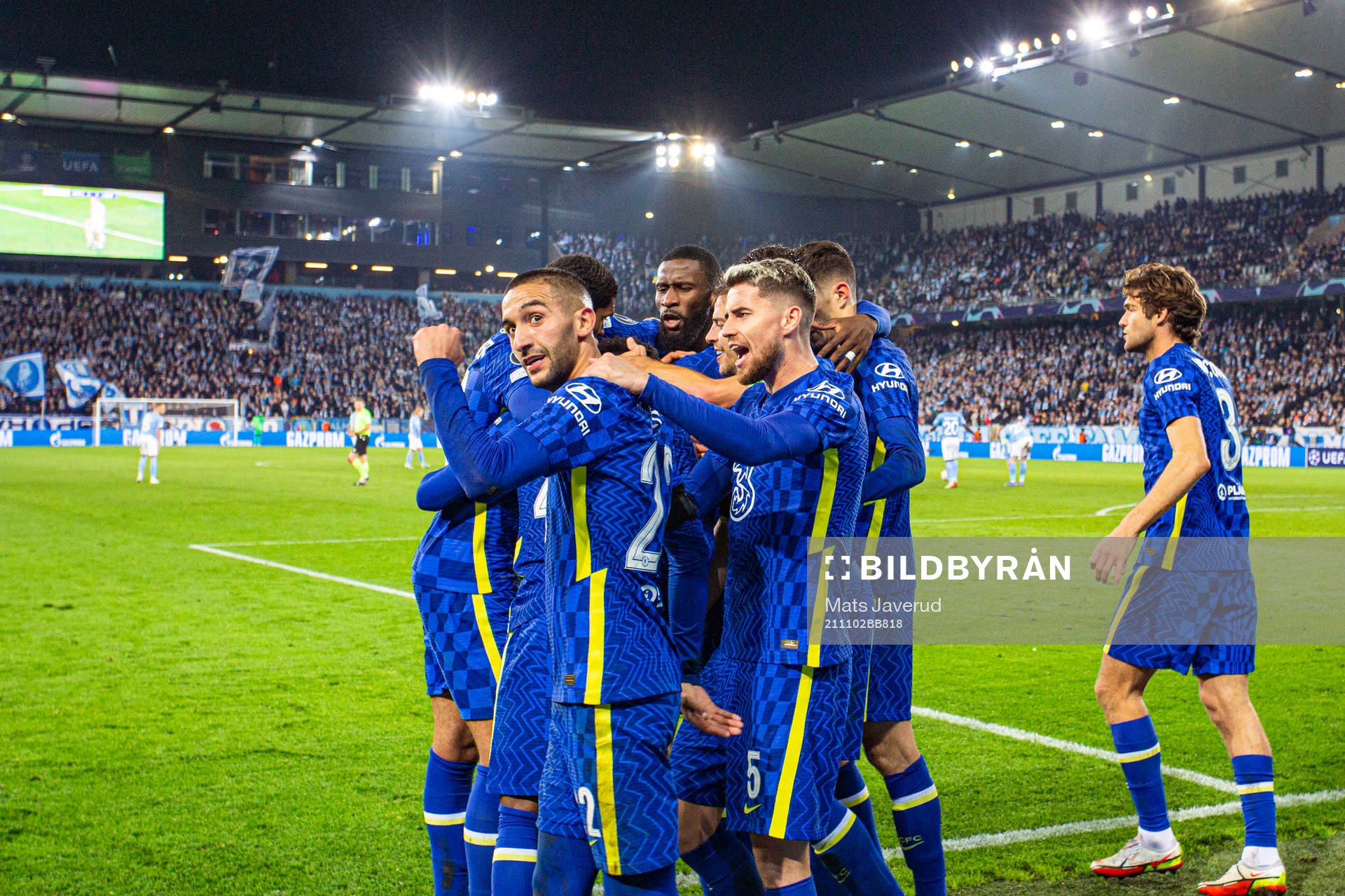 Hakim Ziyech of Chelsea celebrates scoring 0-1
