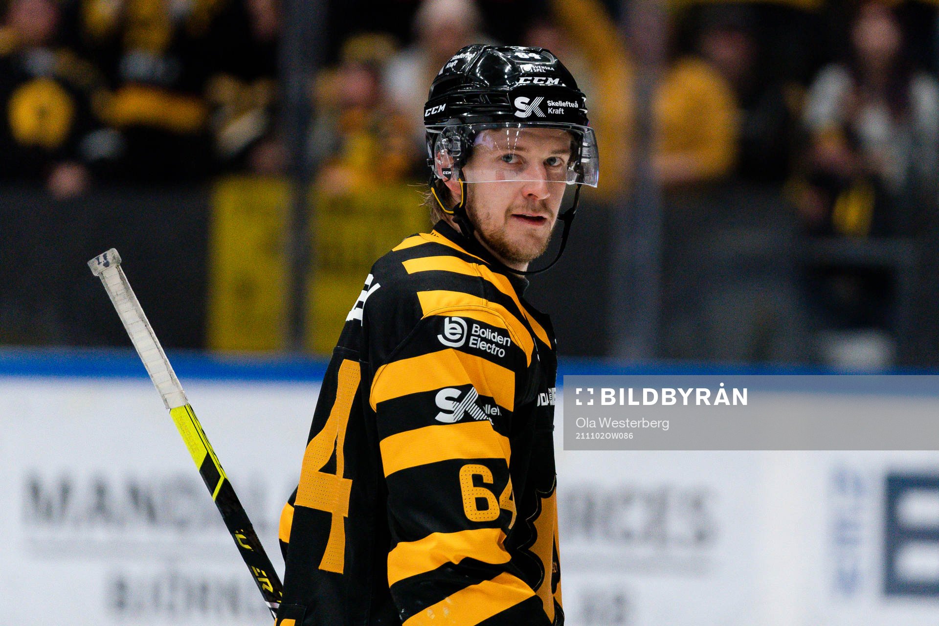 Skellefteås Jonathan Pudas stirrar mot Luleås avbytarbås
