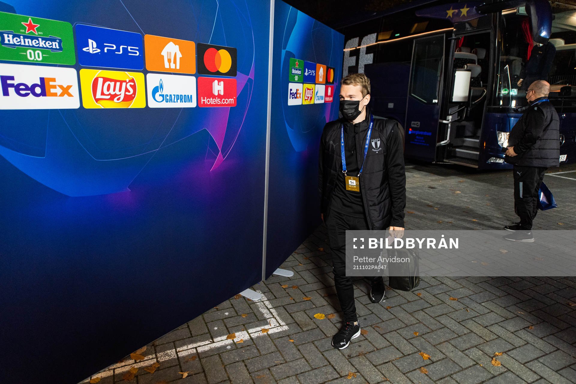 Oscar Lewicki of Malmö FF, arrives at the arena