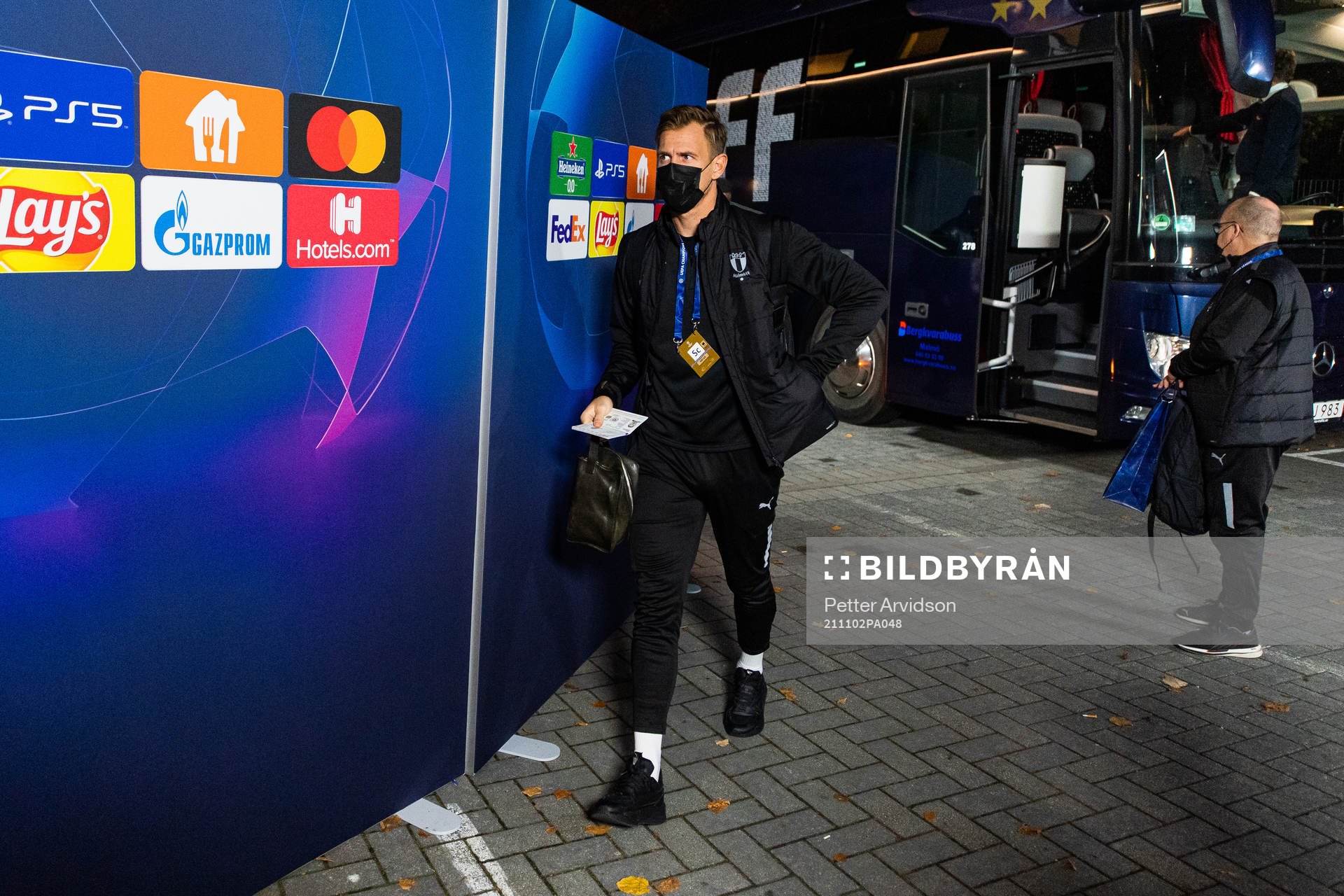 Goalkeeper Johan Dahlin of Malmö FF, arrives at the arena