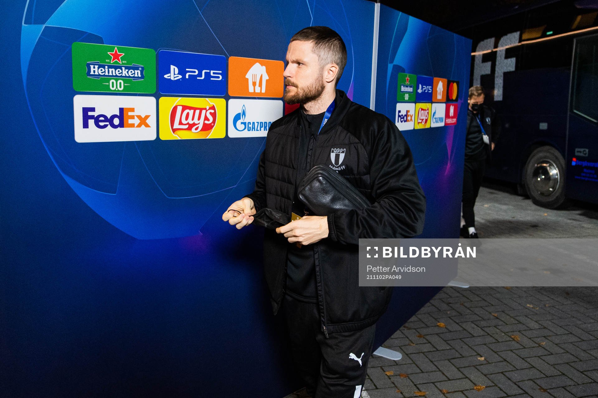 Lasse Nielsen of Malmö FF, arrives at the arena